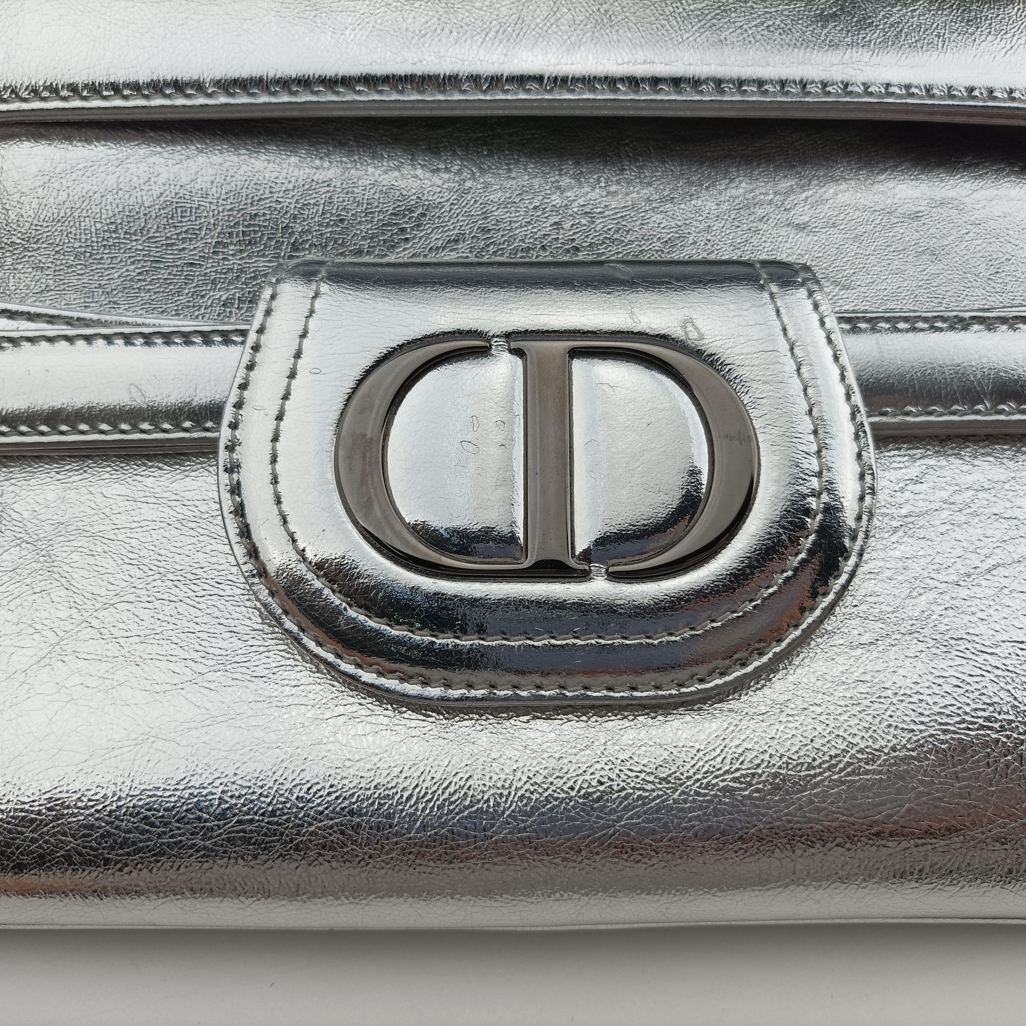 Secondhand Christian Dior Dior double Medium Silver Leather  shoulderbag | stylenewstar
