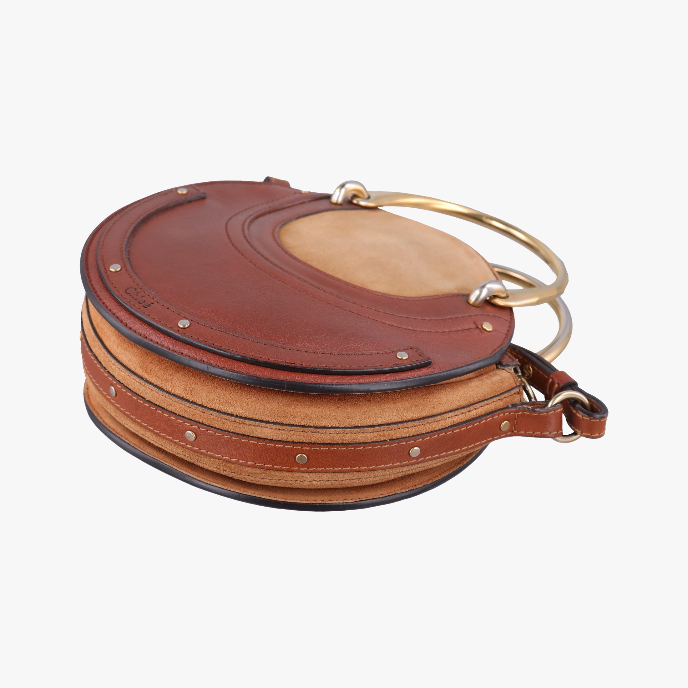 Pre-owned Chloe Small Pixie Round Top Brown × Bordeaux Leather×Suede  shoulderbag | stylenewstar