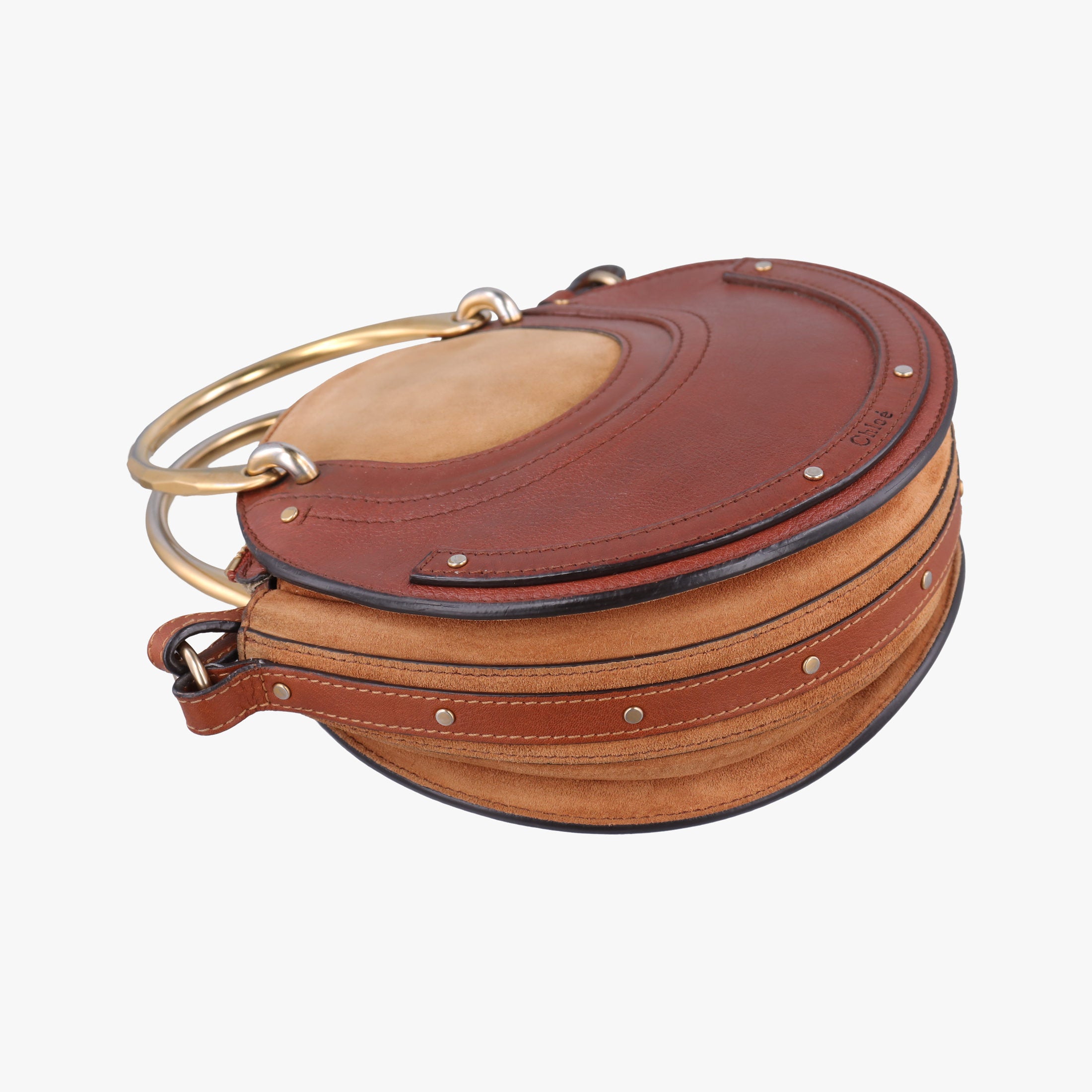 Pre-owned Chloe Small Pixie Round Top Brown × Bordeaux Leather×Suede  shoulderbag | stylenewstar