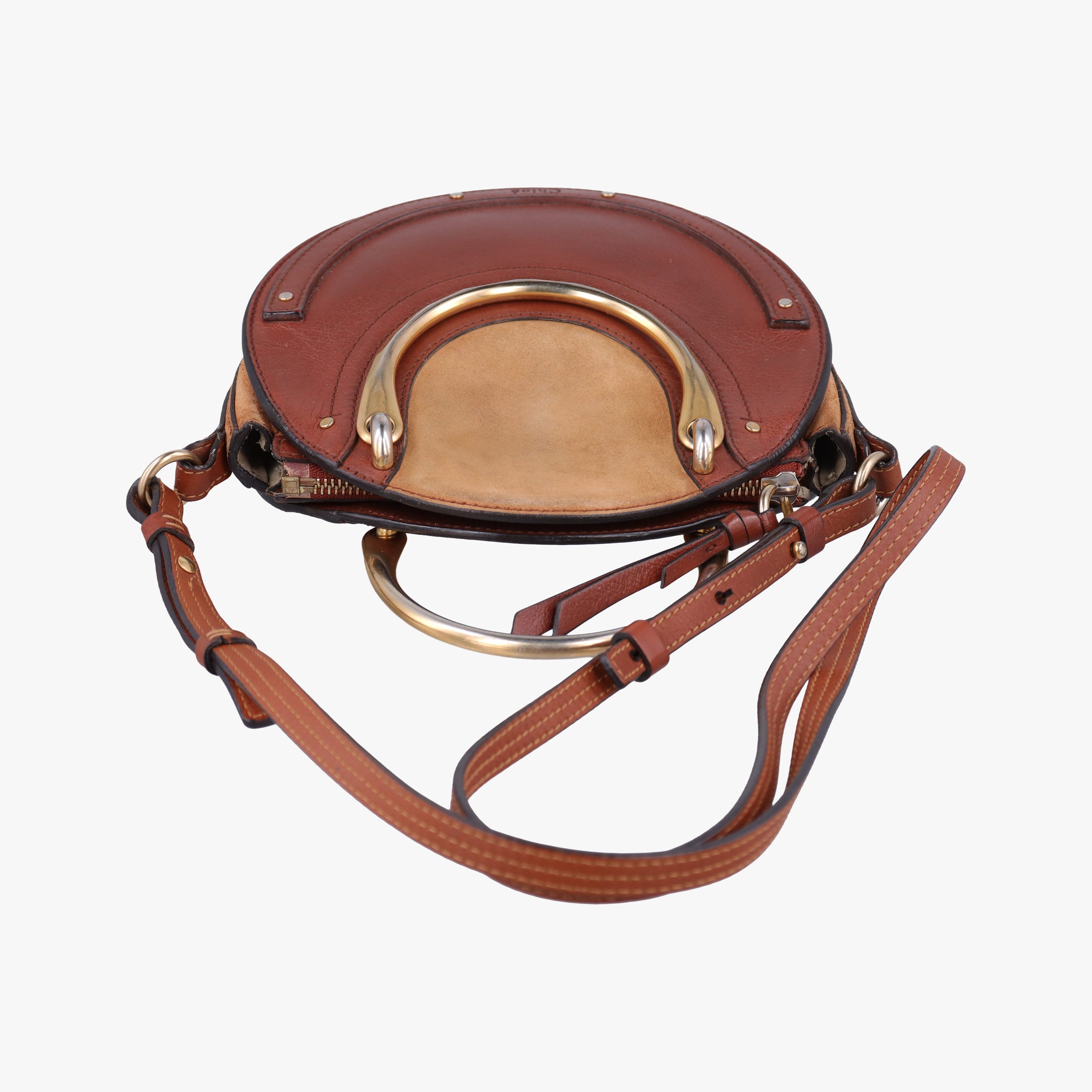 Pre-owned Chloe Small Pixie Round Top Brown × Bordeaux Leather×Suede  shoulderbag | stylenewstar
