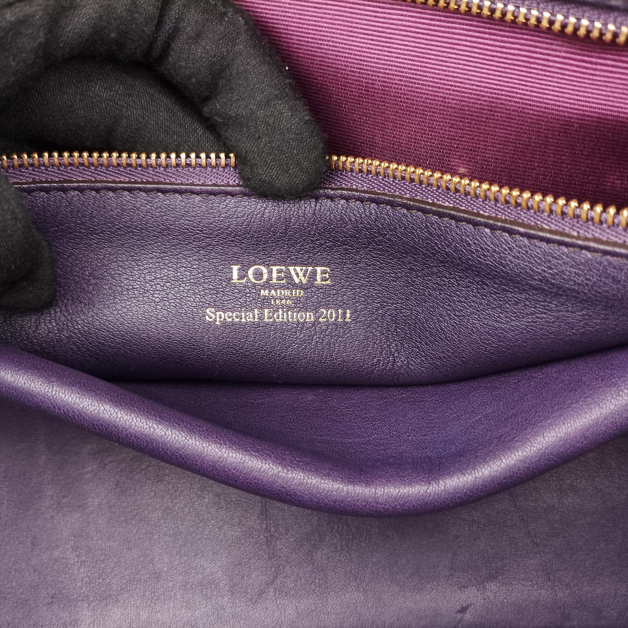 Pre-owned Loewe Amazona 36 Purple × Fluorescent Yellow Leather  handbag | stylenewstar