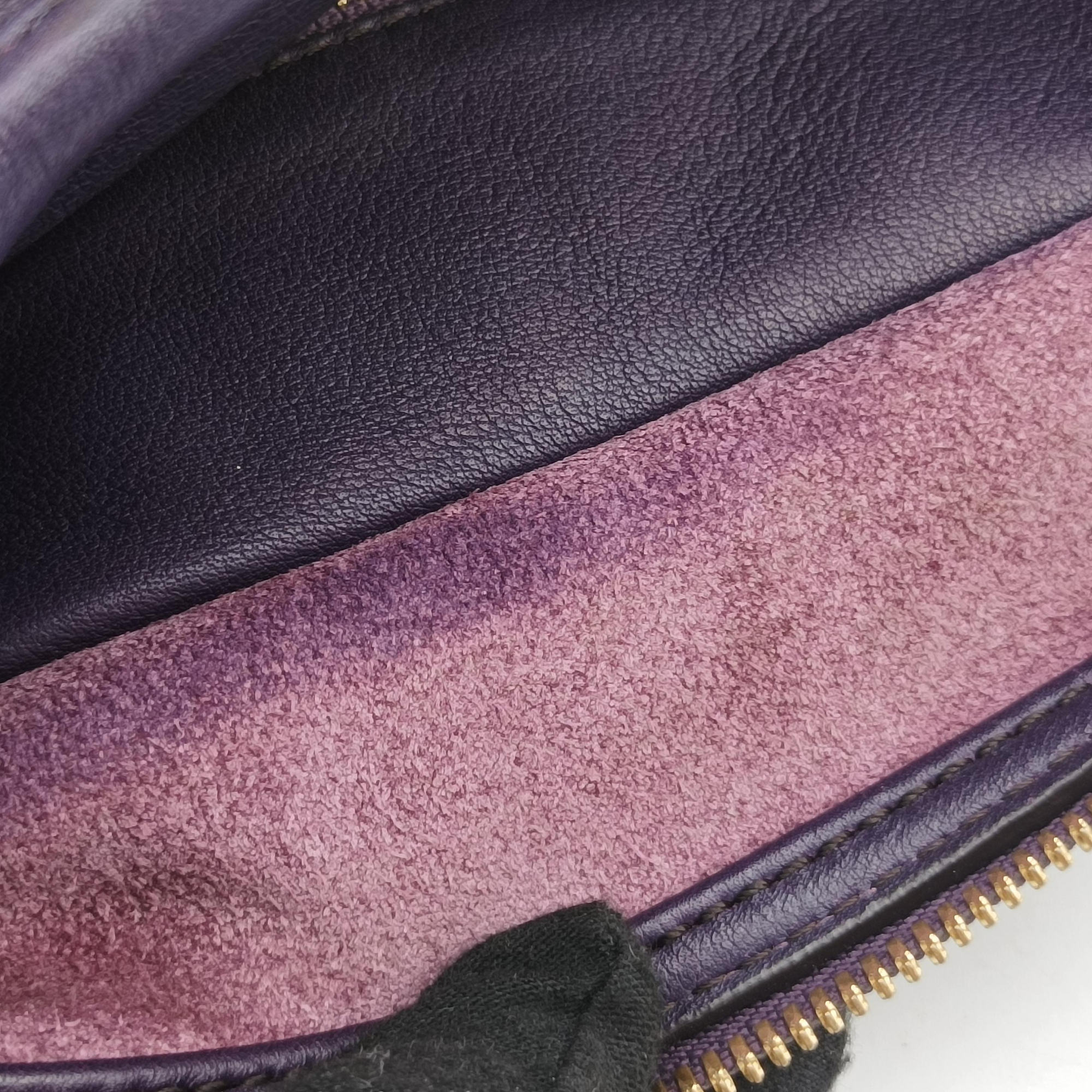 Pre-owned Loewe Amazona 36 Purple × Fluorescent Yellow Leather  handbag | stylenewstar