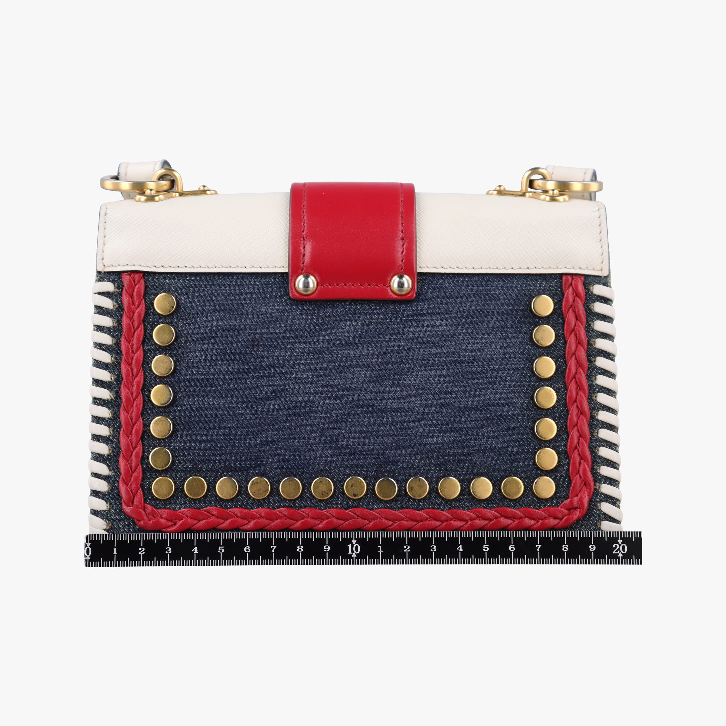 Pre-owned Prada Cahier tassen Leder Multicolour Leather×Denim 1BD045 shoulderbag | stylenewstar