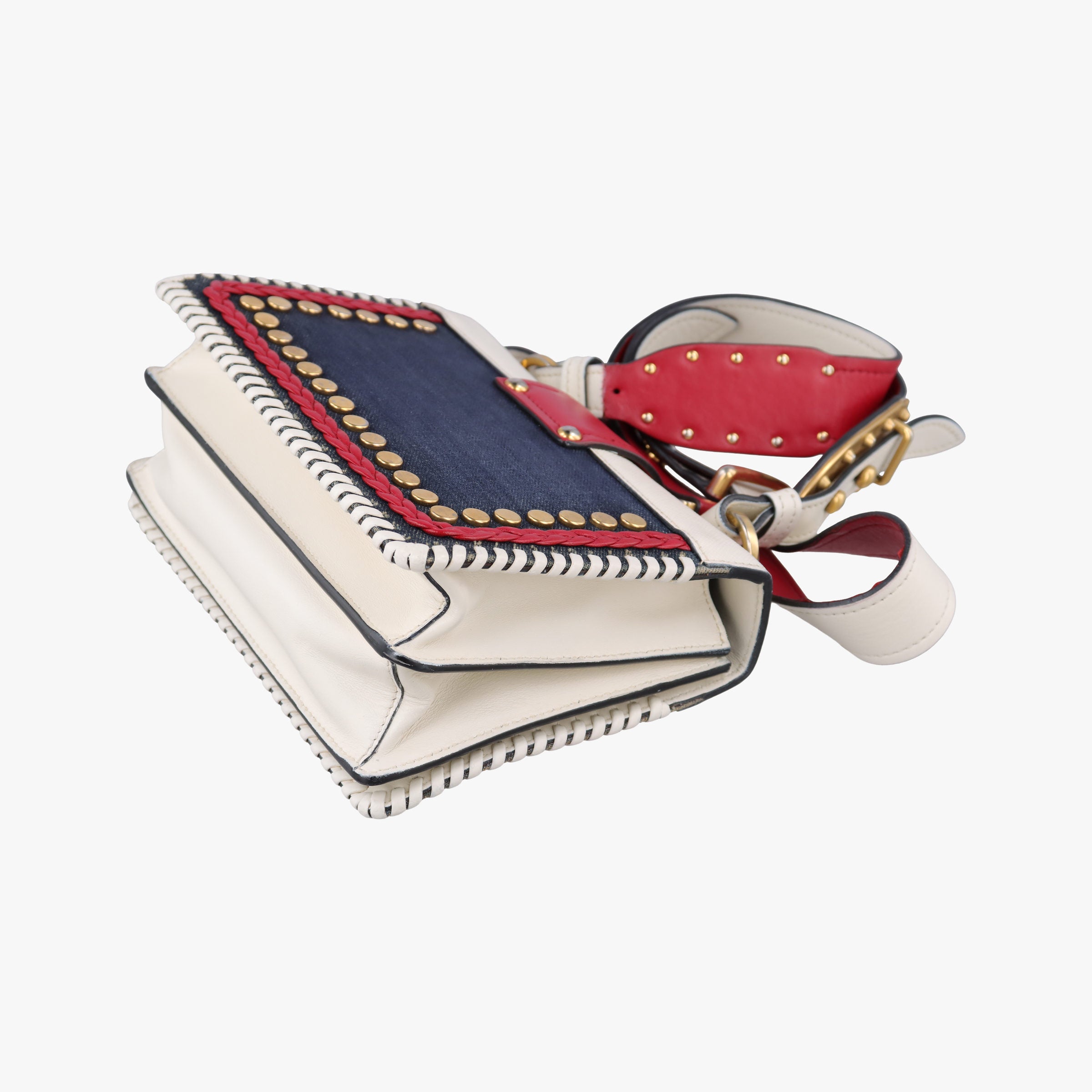 Pre-owned Prada Cahier tassen Leder Multicolour Leather×Denim 1BD045 shoulderbag | stylenewstar