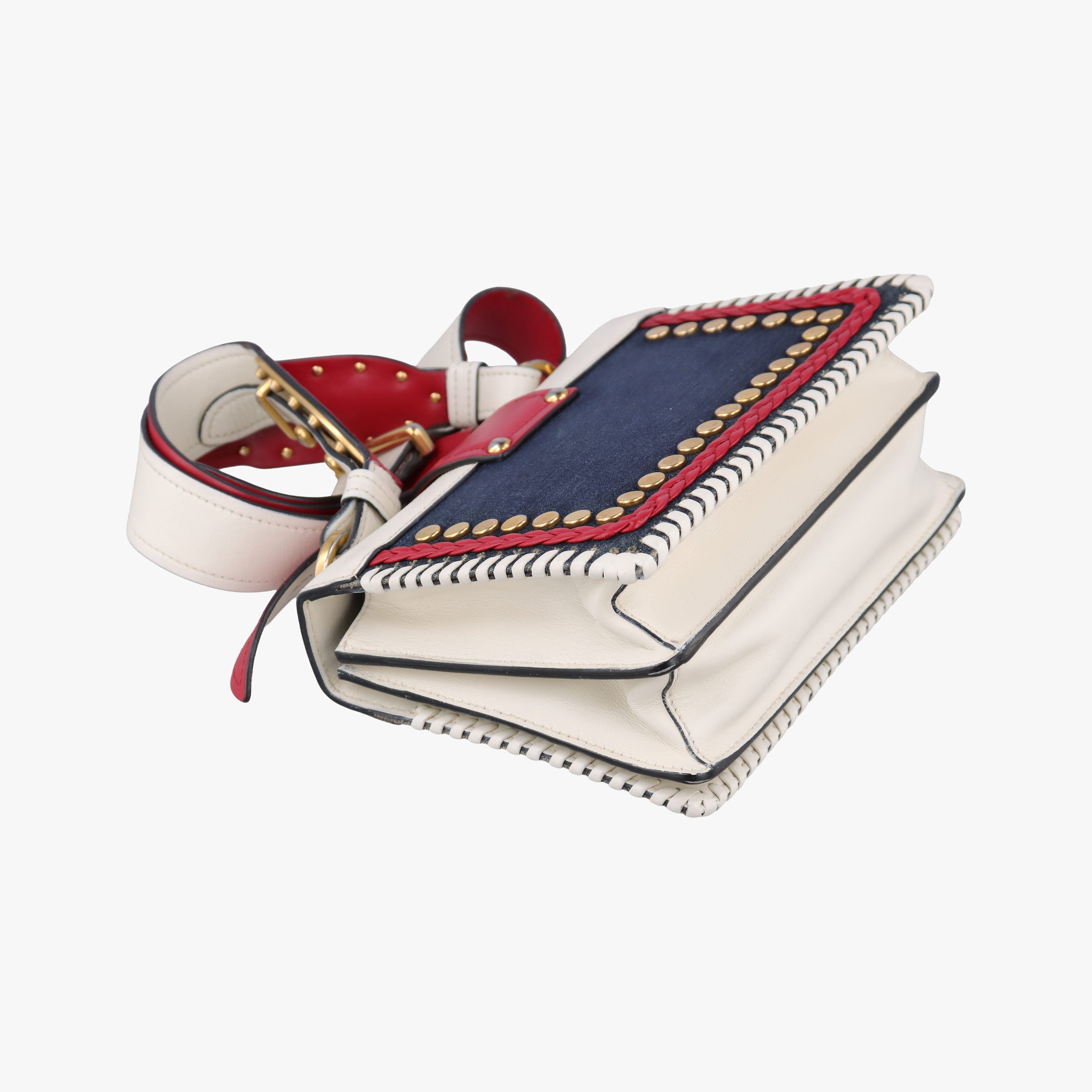 Pre-owned Prada Cahier tassen Leder Multicolour Leather×Denim 1BD045 shoulderbag | stylenewstar