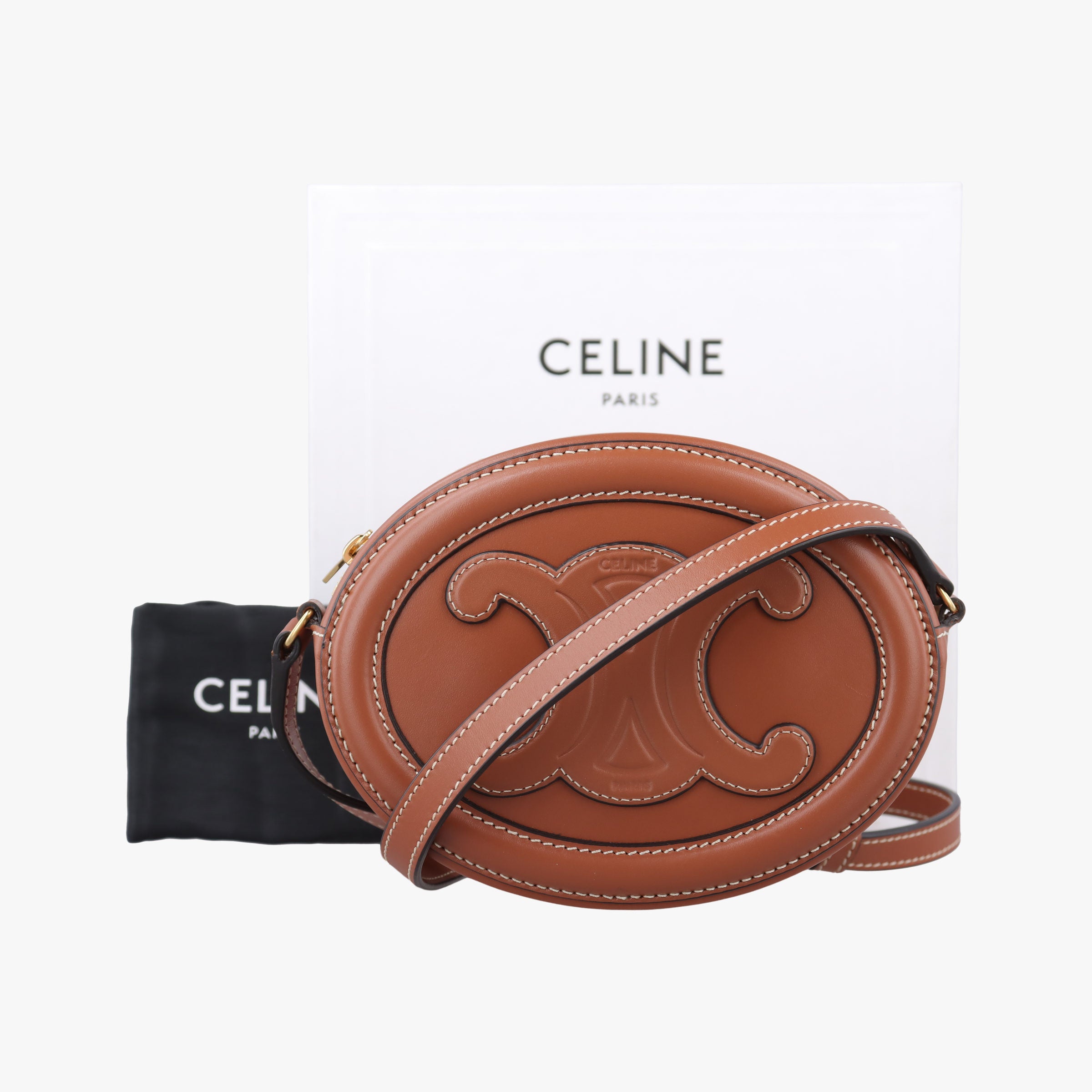 Vintage Celine Oval Purse Cuir Triomphe Brown Leather  shoulderbag | stylenewstar