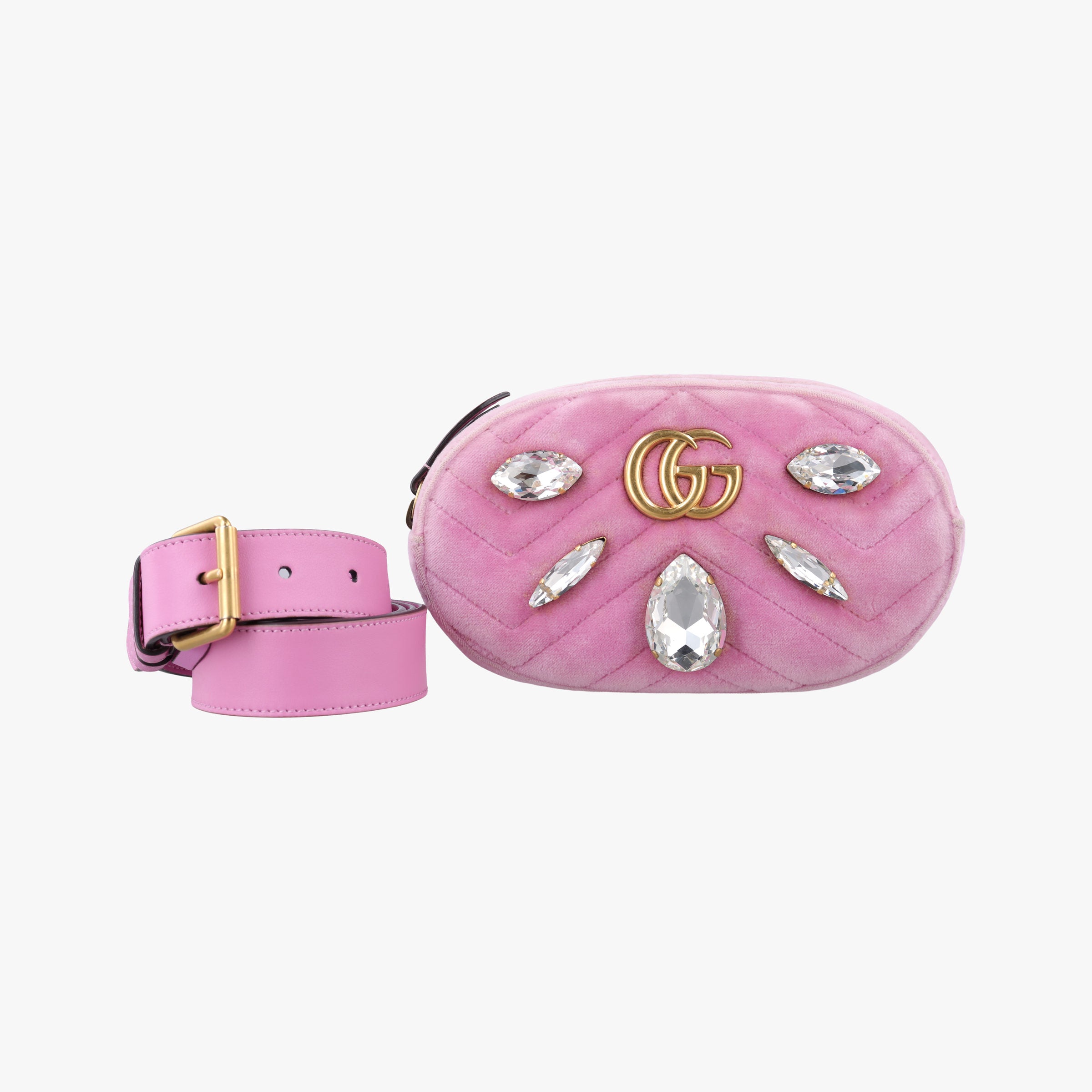 Pre-owned Gucci GG Marmont Pink velour 476434 bum bag/waist bag | stylenewstar
