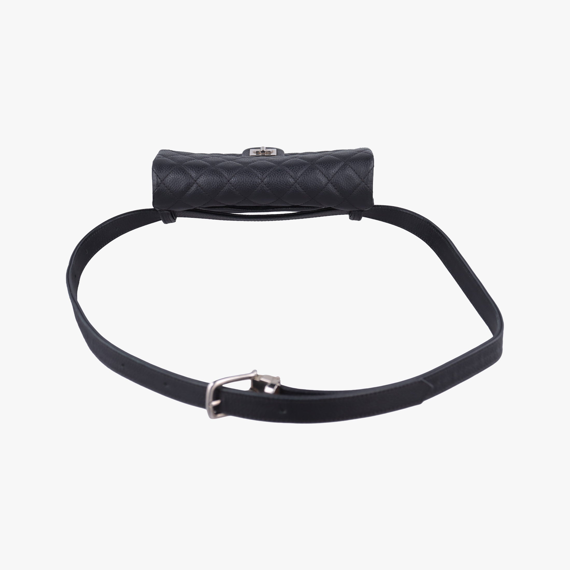 Pre-owned Chanel Matelasse 2.55 Black pebbled U48753 bum bag/waist bag | stylenewstar