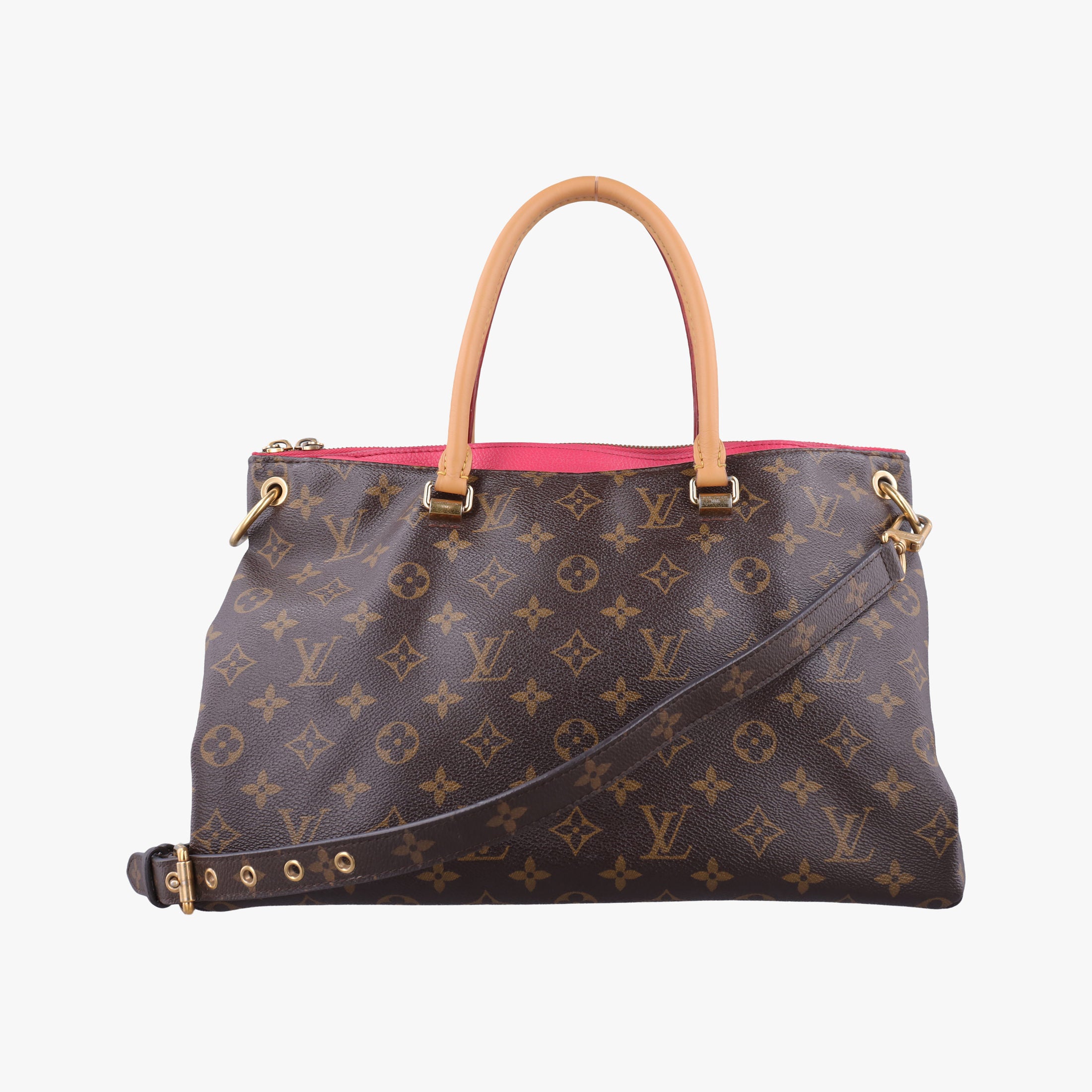 Pre-owned Louis Vuitton PALLAS brown×SAFRAN Monogram Canvas×calf leather M40929 shoulderbag | stylenewstar