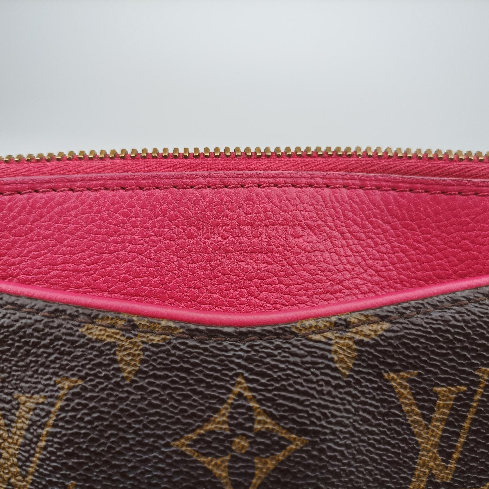 Pre-owned Louis Vuitton PALLAS brown×SAFRAN Monogram Canvas×calf leather M40929 shoulderbag | stylenewstar