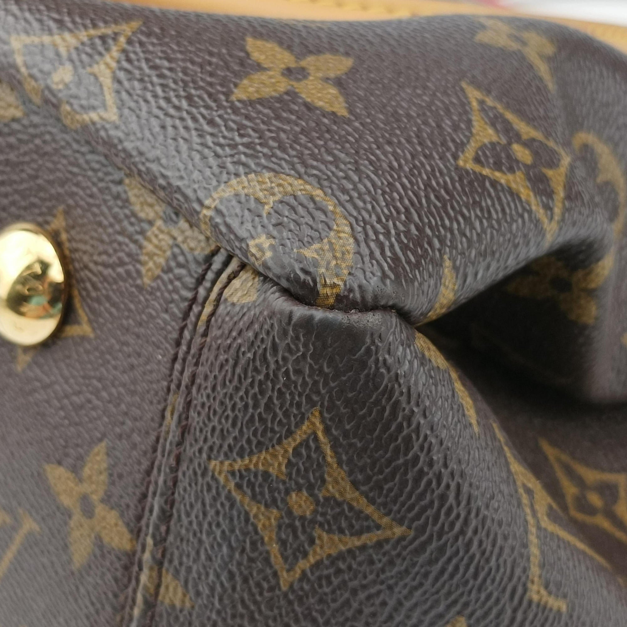 Pre-owned Louis Vuitton PALLAS brown×SAFRAN Monogram Canvas×calf leather M40929 shoulderbag | stylenewstar