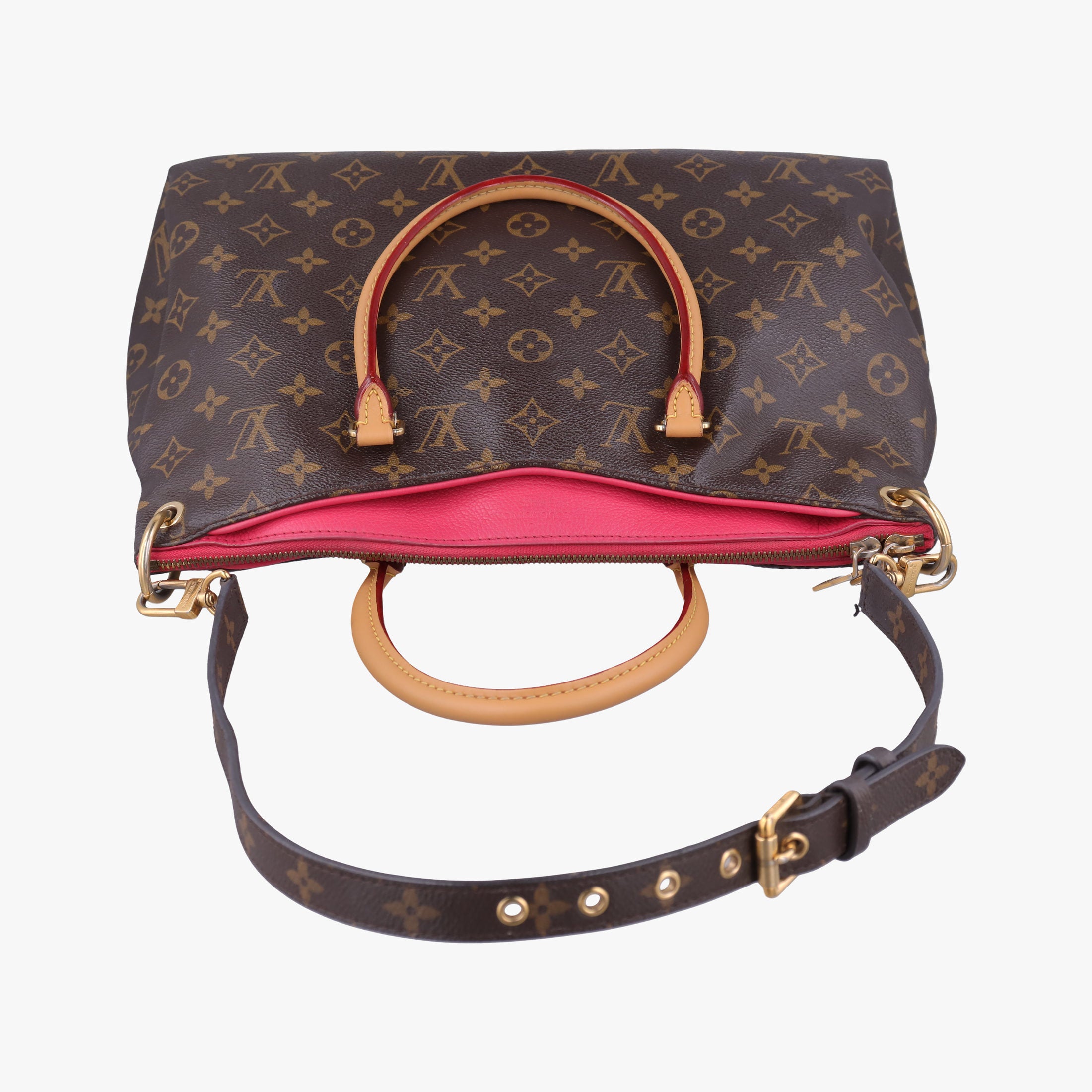 Pre-owned Louis Vuitton PALLAS brown×SAFRAN Monogram Canvas×calf leather M40929 shoulderbag | stylenewstar