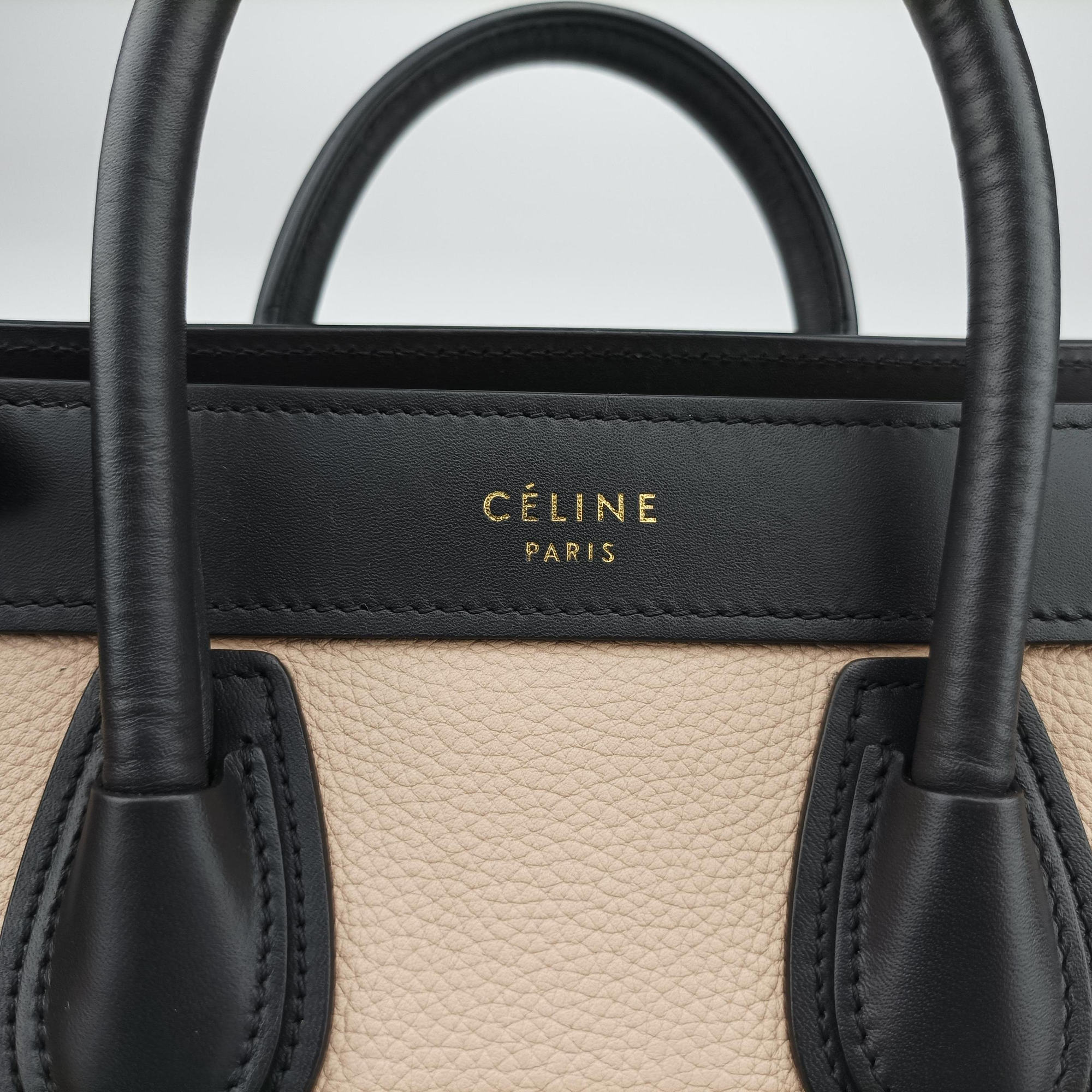 Pre-owned Celine luggage nano shopper Beige x Black x Purple leather x Suede  shoulderbag | stylenewstar