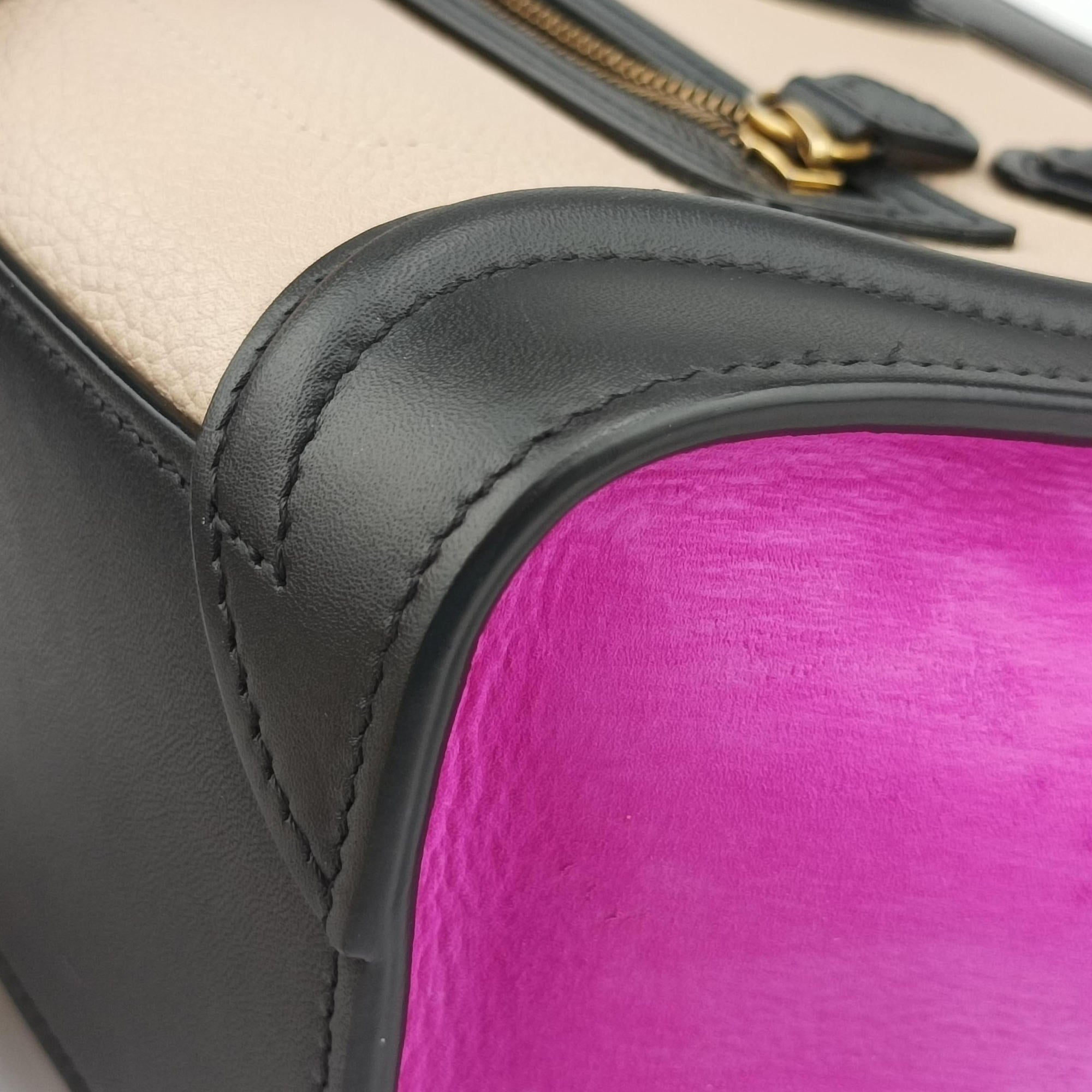 Pre-owned Celine luggage nano shopper Beige x Black x Purple leather x Suede  shoulderbag | stylenewstar