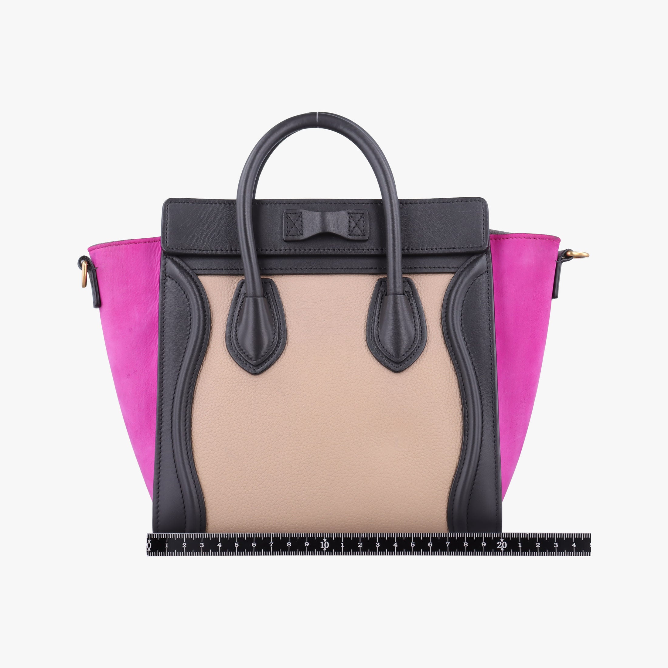 Pre-owned Celine luggage nano shopper Beige x Black x Purple leather x Suede  shoulderbag | stylenewstar
