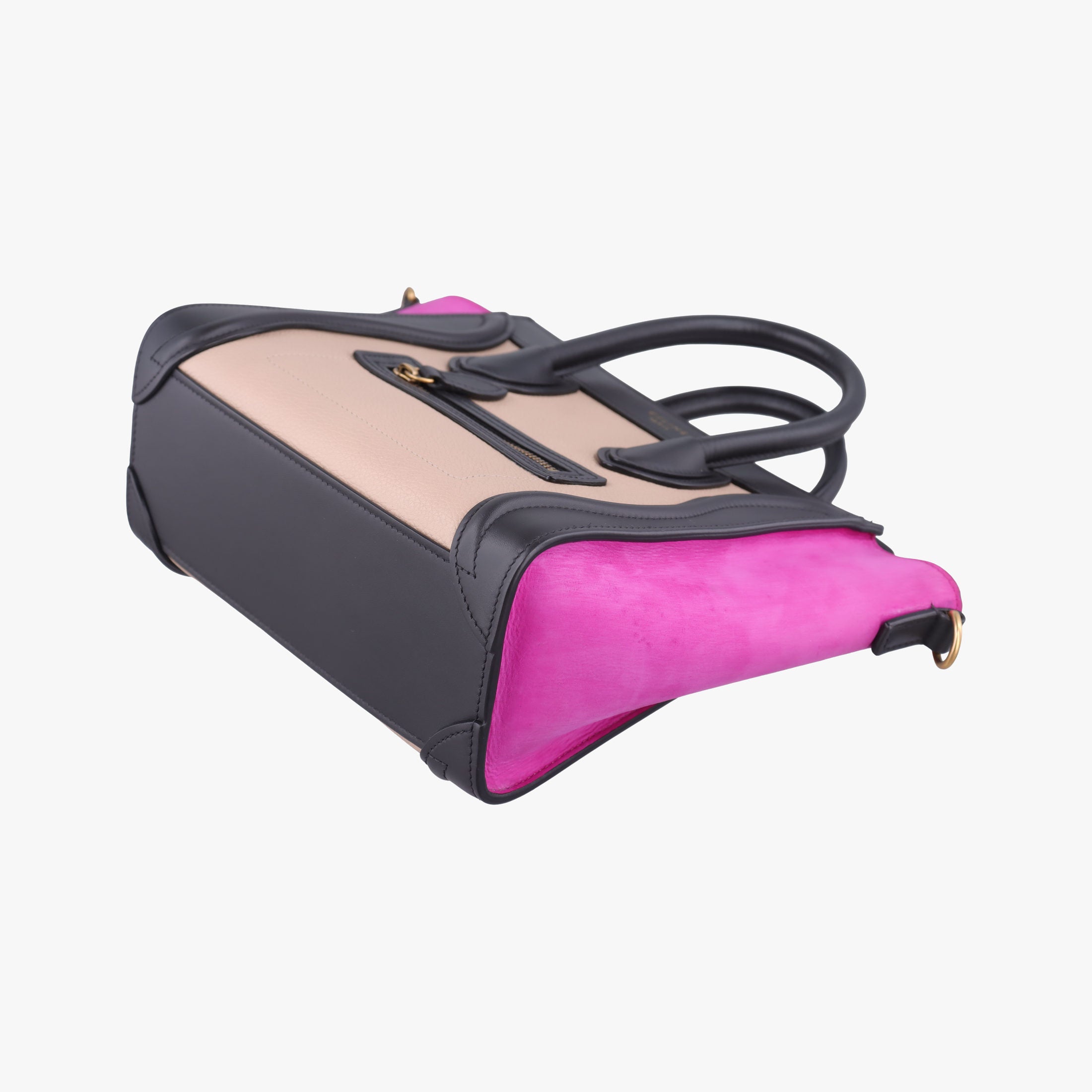 Pre-owned Celine luggage nano shopper Beige x Black x Purple leather x Suede  shoulderbag | stylenewstar