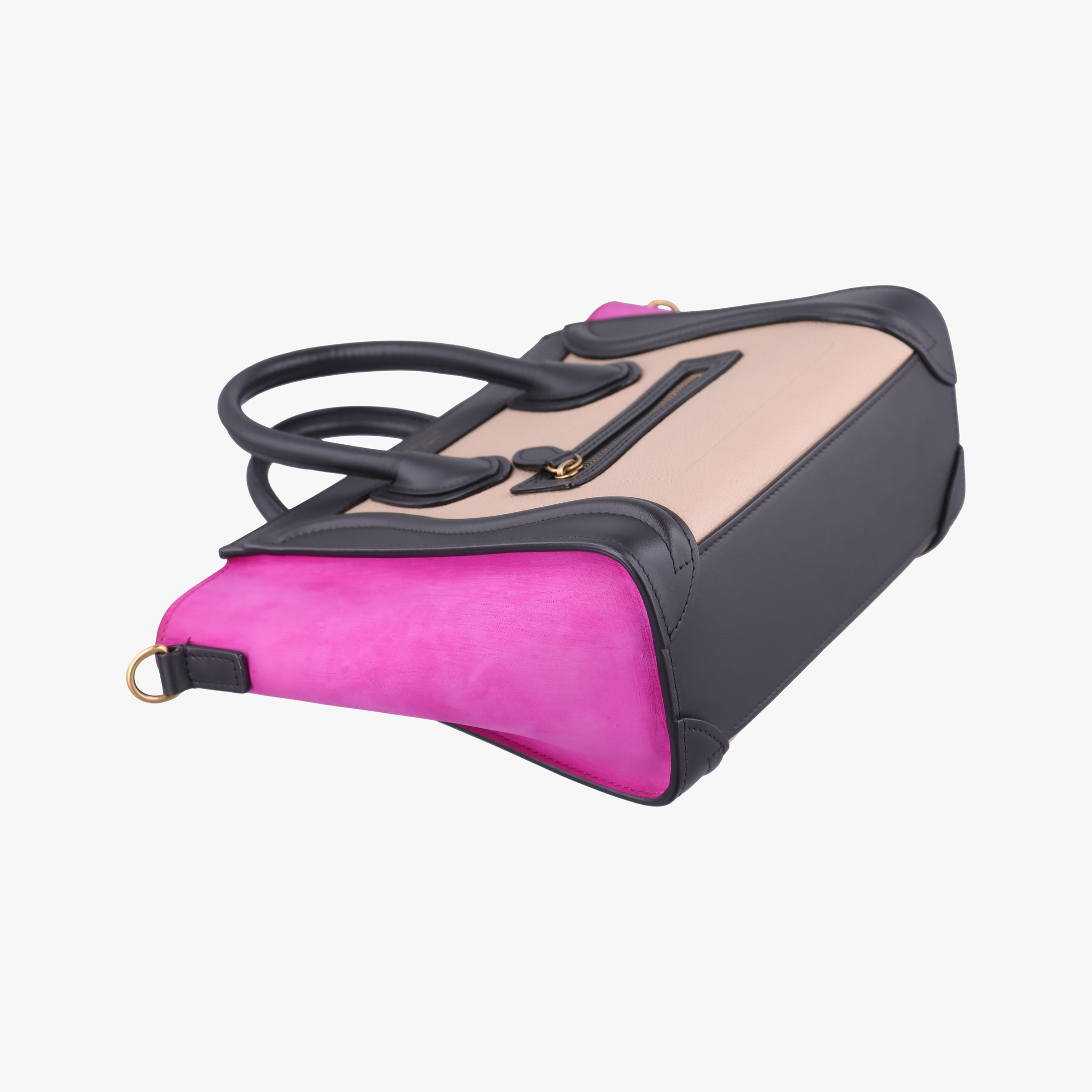 Pre-owned Celine luggage nano shopper Beige x Black x Purple leather x Suede  shoulderbag | stylenewstar