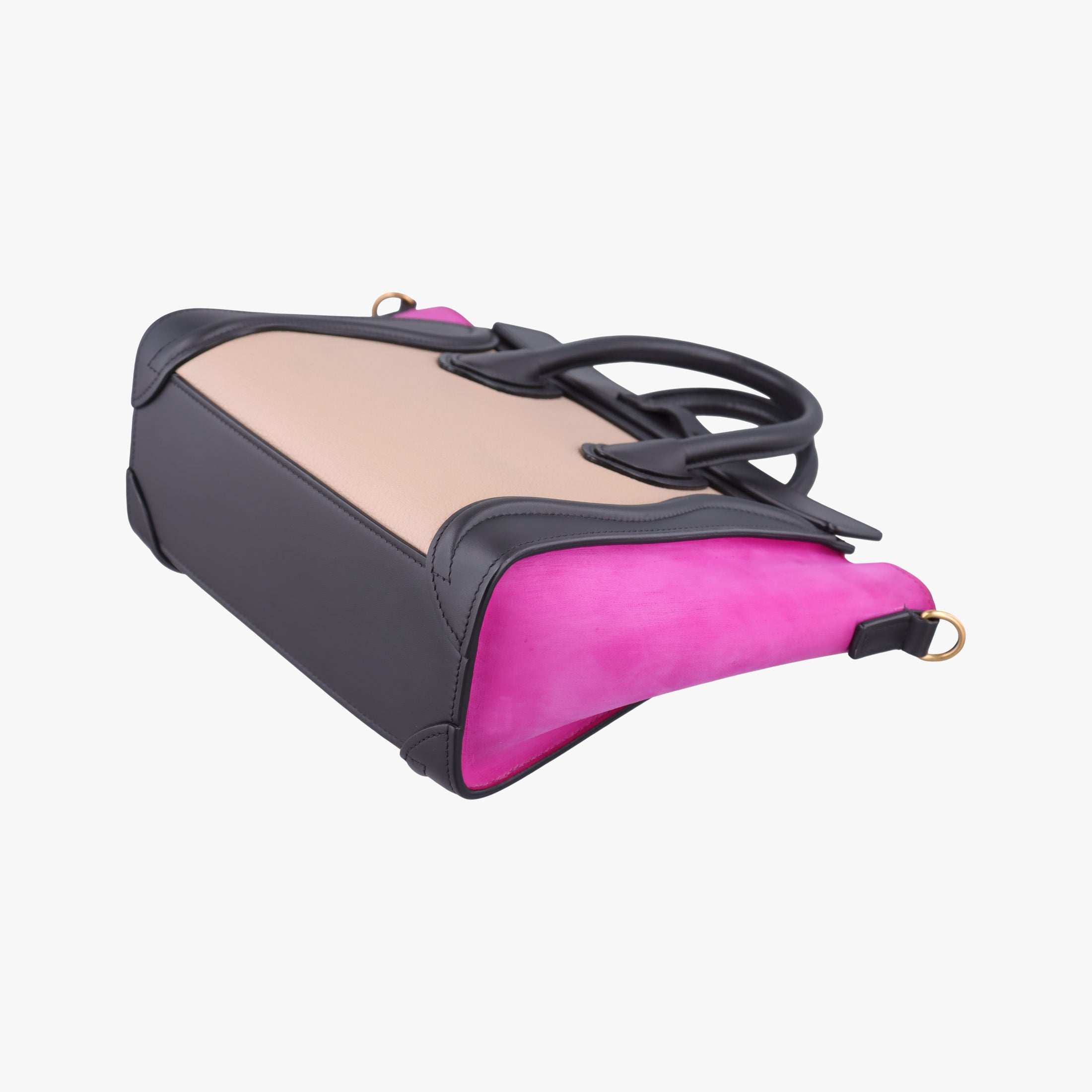 Pre-owned Celine luggage nano shopper Beige x Black x Purple leather x Suede  shoulderbag | stylenewstar