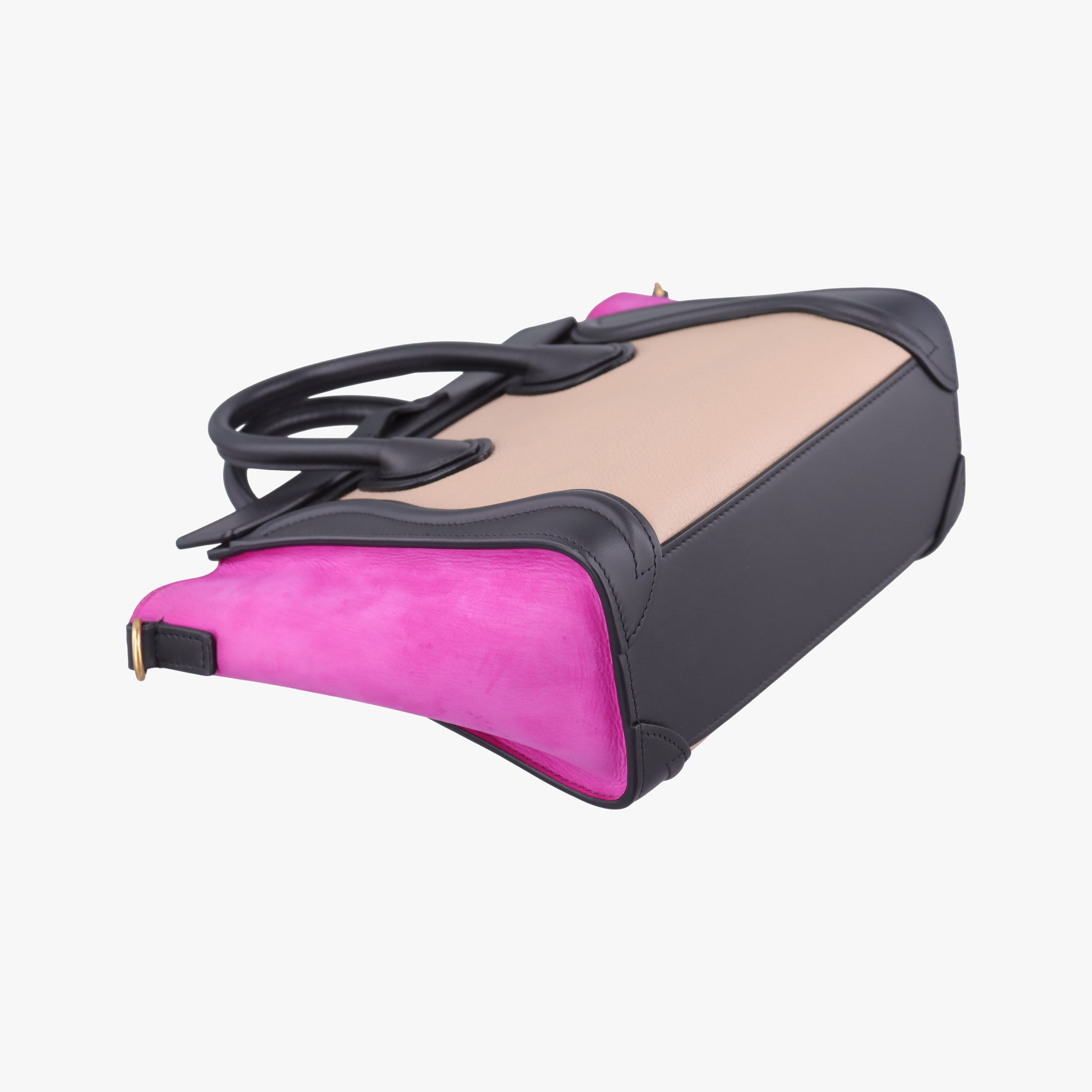 Pre-owned Celine luggage nano shopper Beige x Black x Purple leather x Suede  shoulderbag | stylenewstar