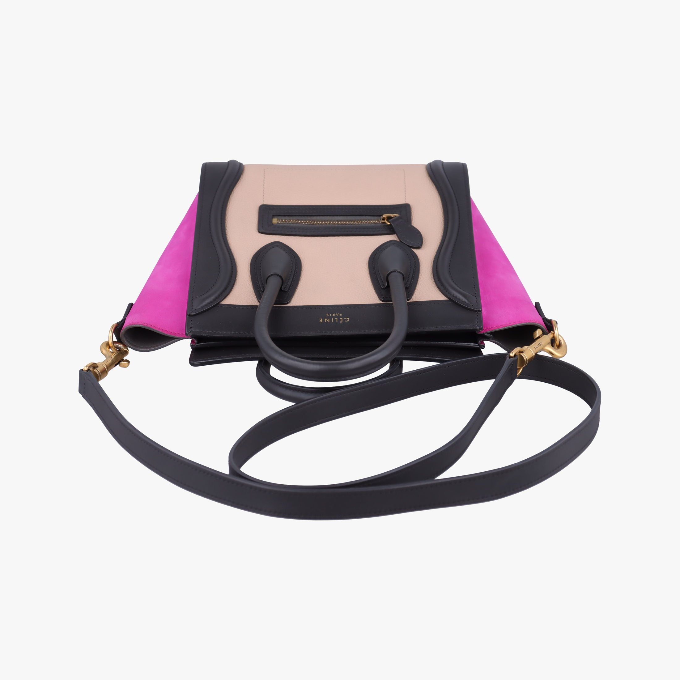 Pre-owned Celine luggage nano shopper Beige x Black x Purple leather x Suede  shoulderbag | stylenewstar