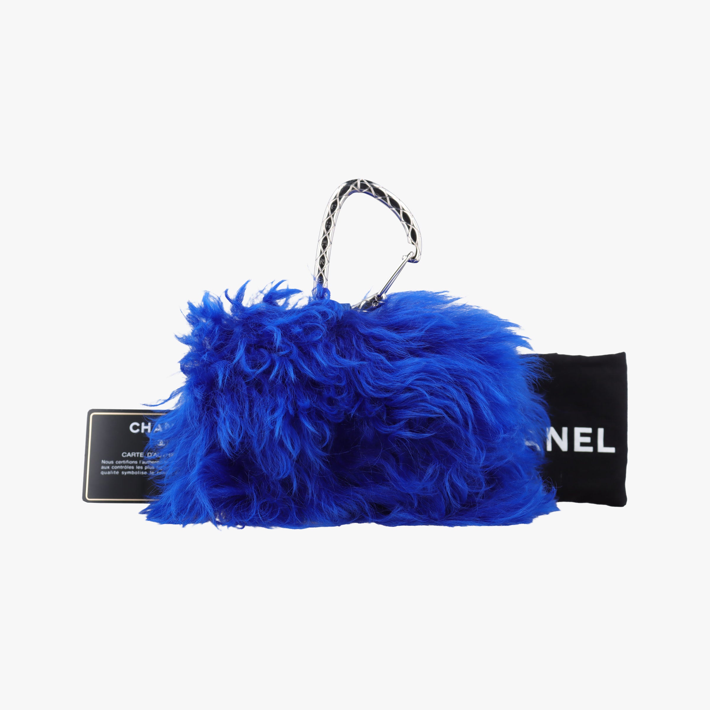 Secondhand Chanel Shearling CC Hook Card Holder Blue wool AP2397 handbag | stylenewstar
