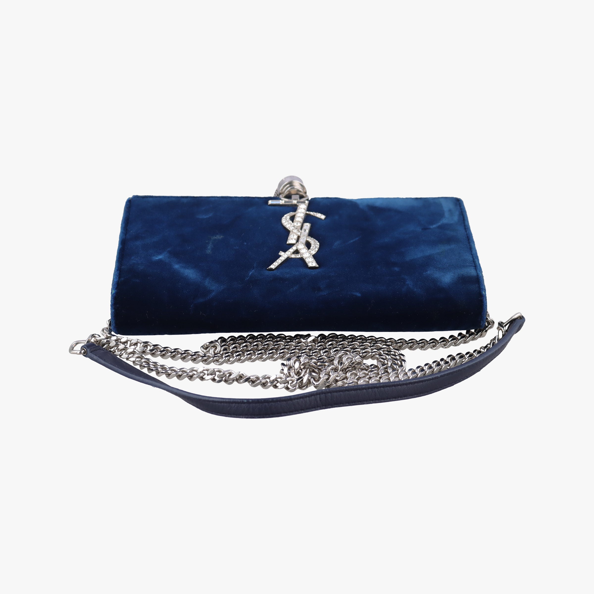 Pre-owned Yves Saint Laurent KATE Navy velour 491521 shoulderbag | stylenewstar