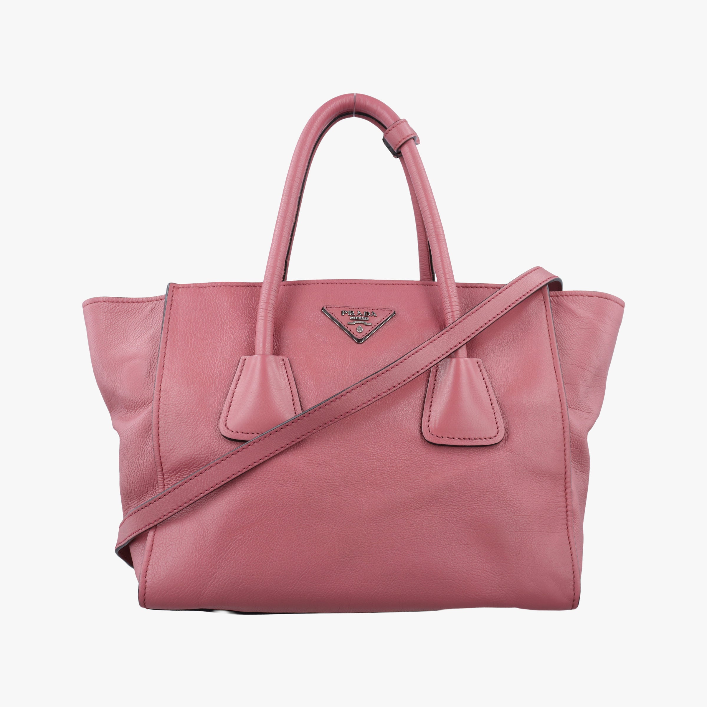 Pre-owned Prada Twin Pocket Winged Tote Pink Leather BN2619 shoulderbag | stylenewstar