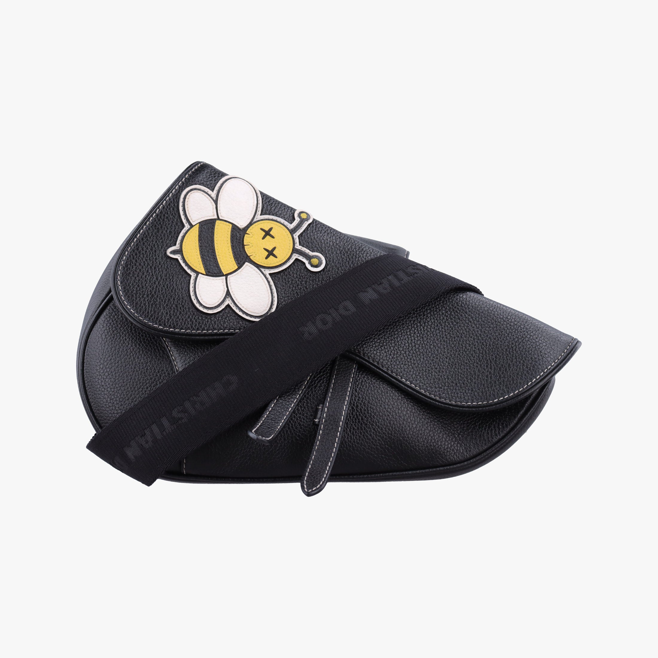 Secondhand Christian Dior Saddle KAWS  Bee Black Leather  bum bag/waist bag | stylenewstar