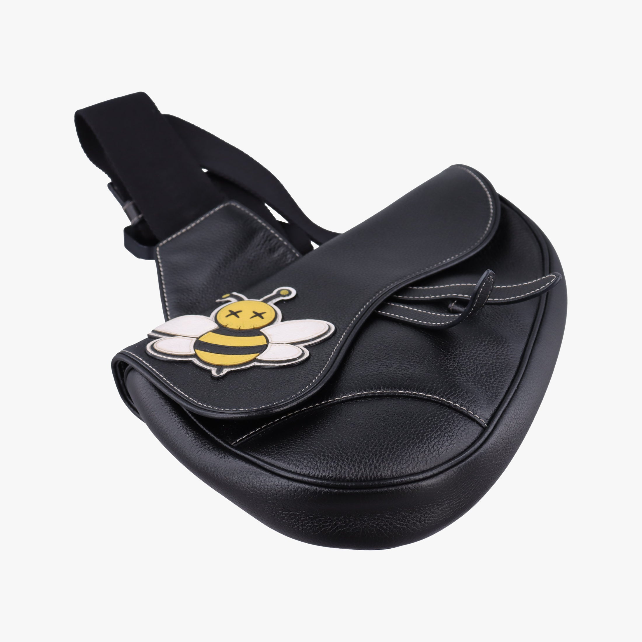 Secondhand Christian Dior Saddle KAWS  Bee Black Leather  bum bag/waist bag | stylenewstar