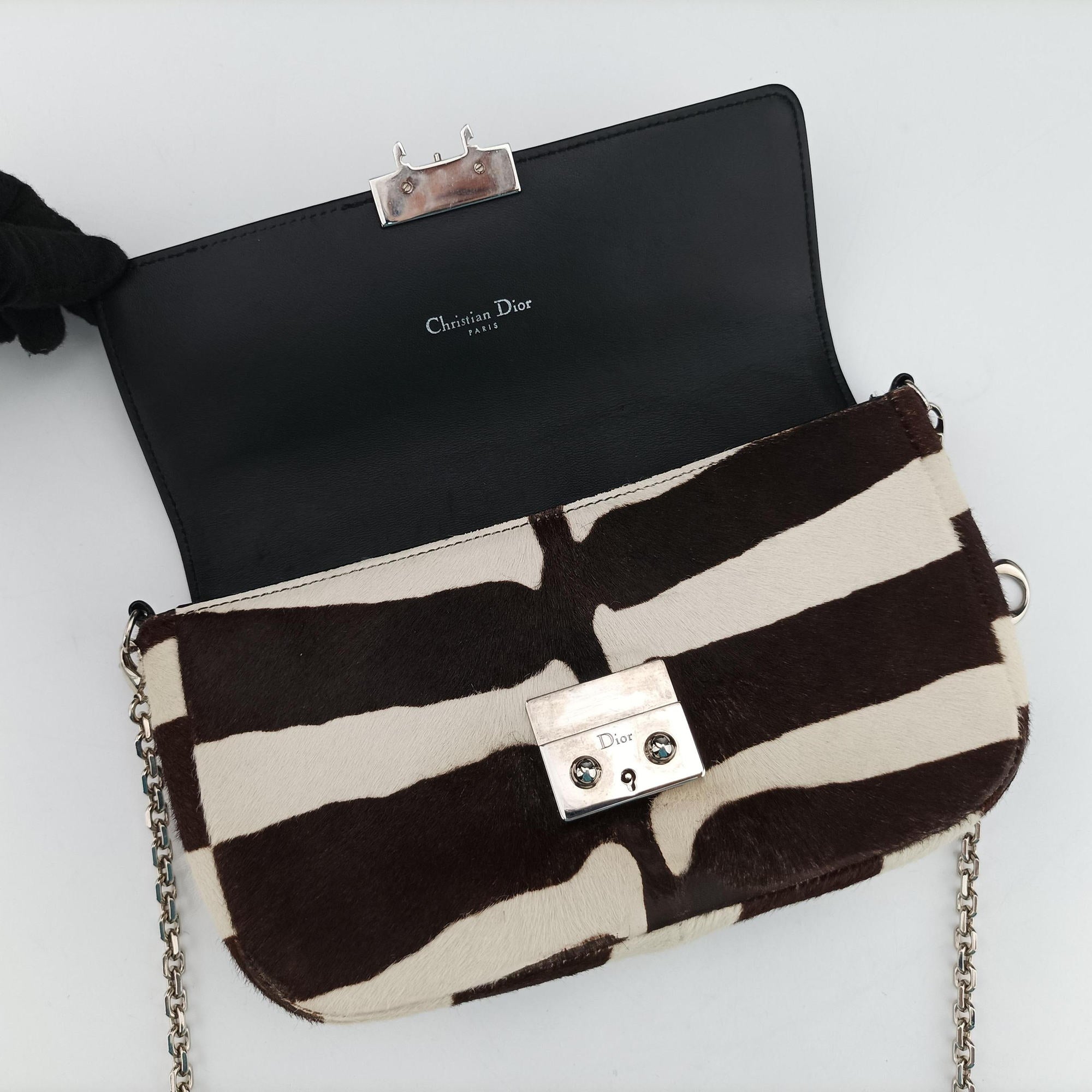 Pre-owned Christian Dior Promenade Zebra Print Pony  shoulderbag | stylenewstar
