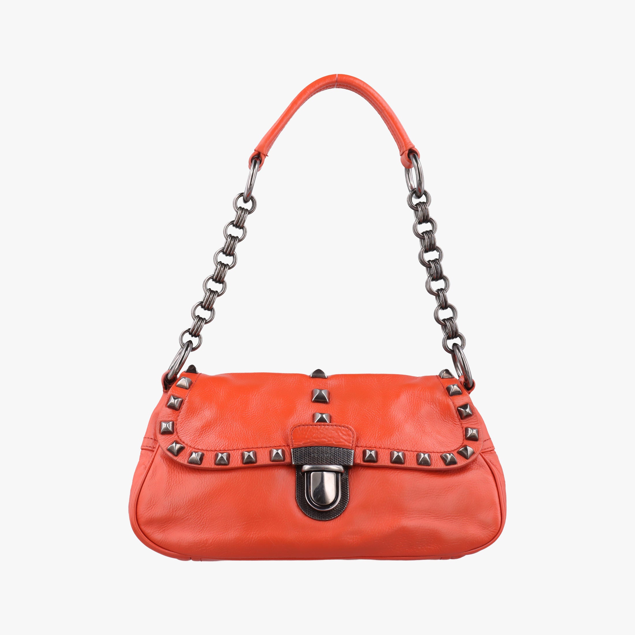 Pre-owned Prada Studded Orange Leather  shoulderbag | stylenewstar