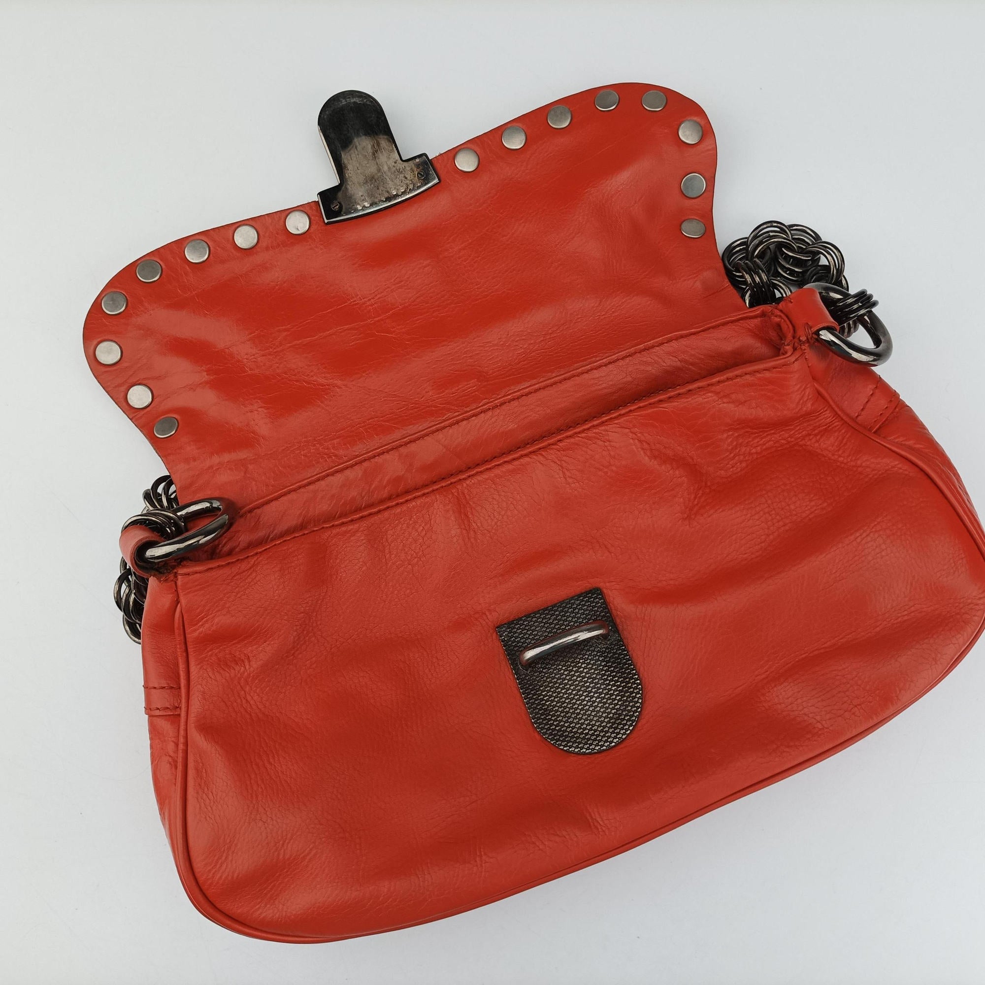 Pre-owned Prada Studded Orange Leather  shoulderbag | stylenewstar