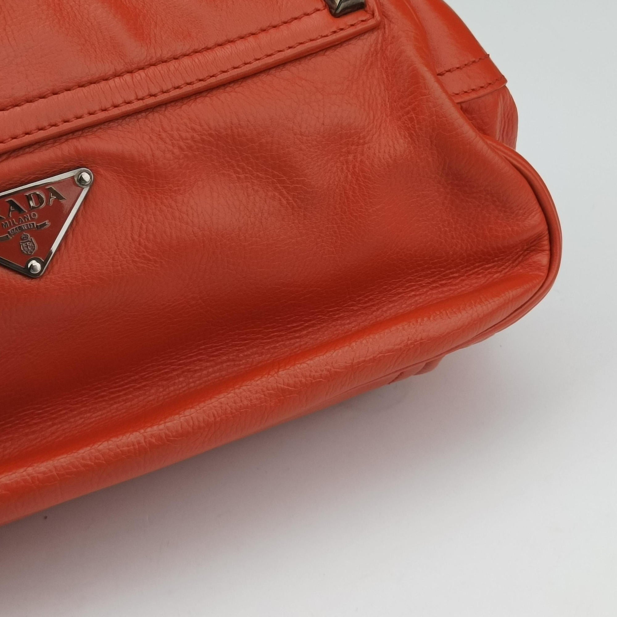 Pre-owned Prada Studded Orange Leather  shoulderbag | stylenewstar
