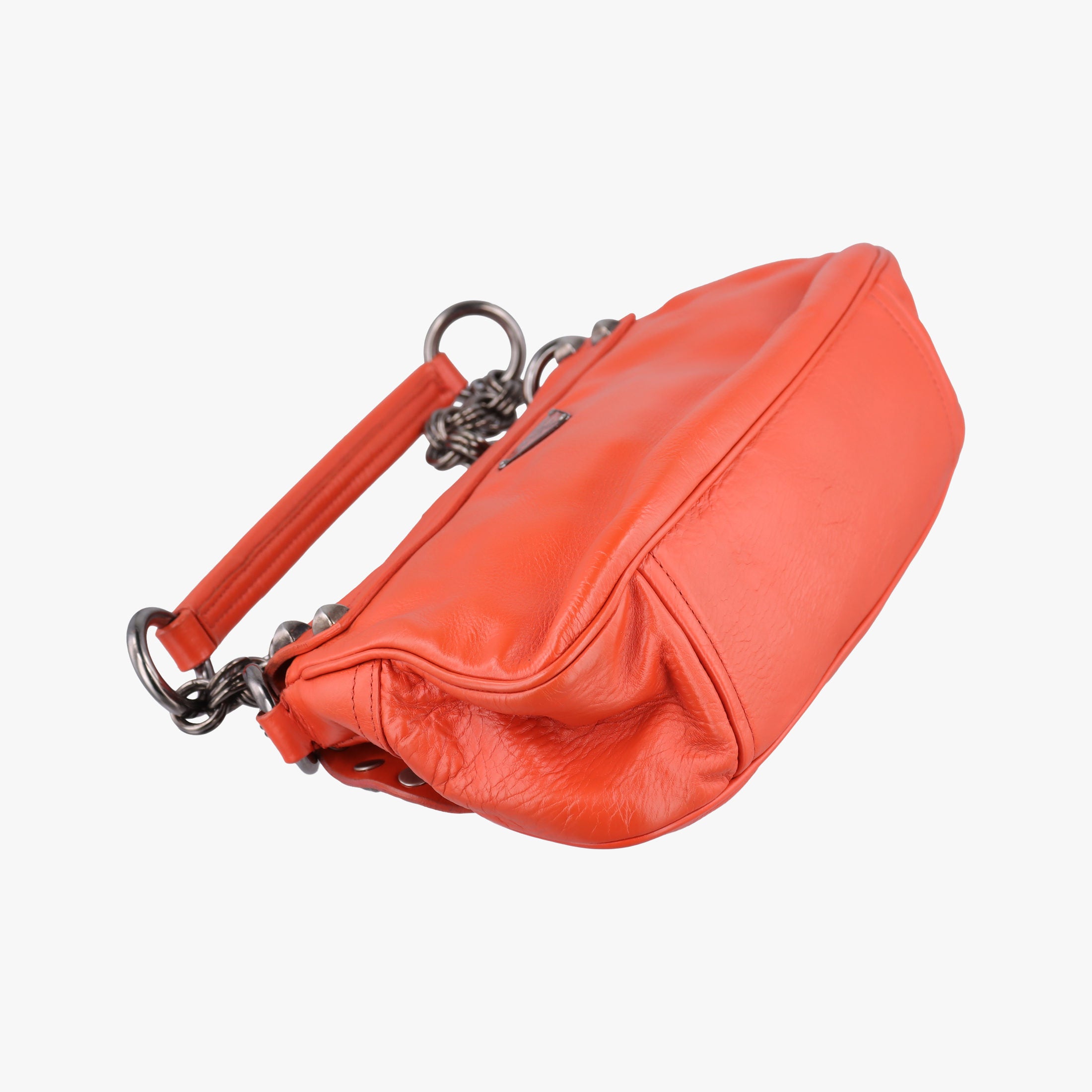 Pre-owned Prada Studded Orange Leather  shoulderbag | stylenewstar