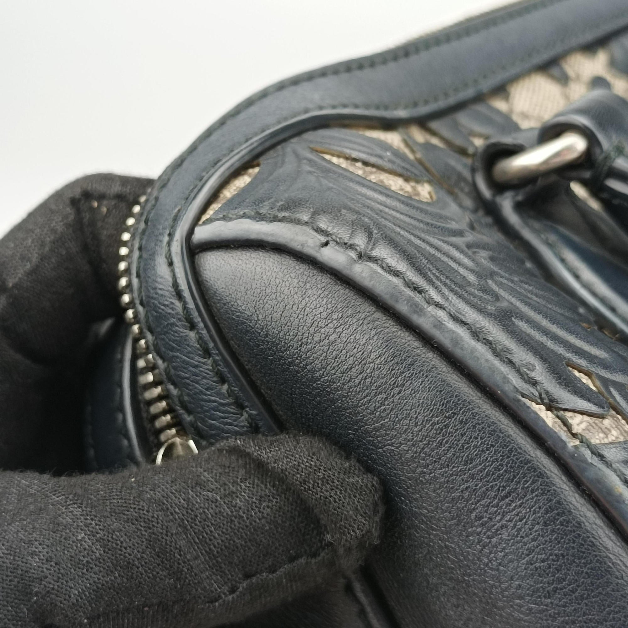 Pre-owned Gucci Arabesque Boston Beige×Black PVC coated canvas×Leather 409529 shoulderbag | stylenewstar