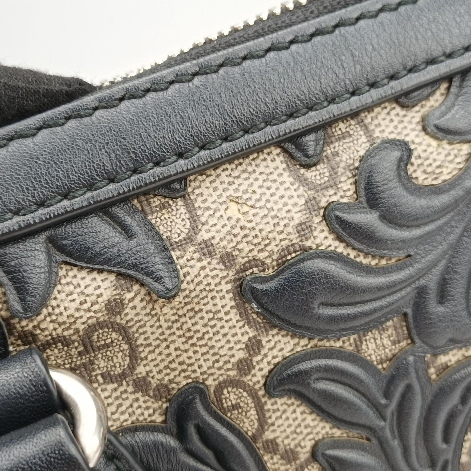 Pre-owned Gucci Arabesque Boston Beige×Black PVC coated canvas×Leather 409529 shoulderbag | stylenewstar