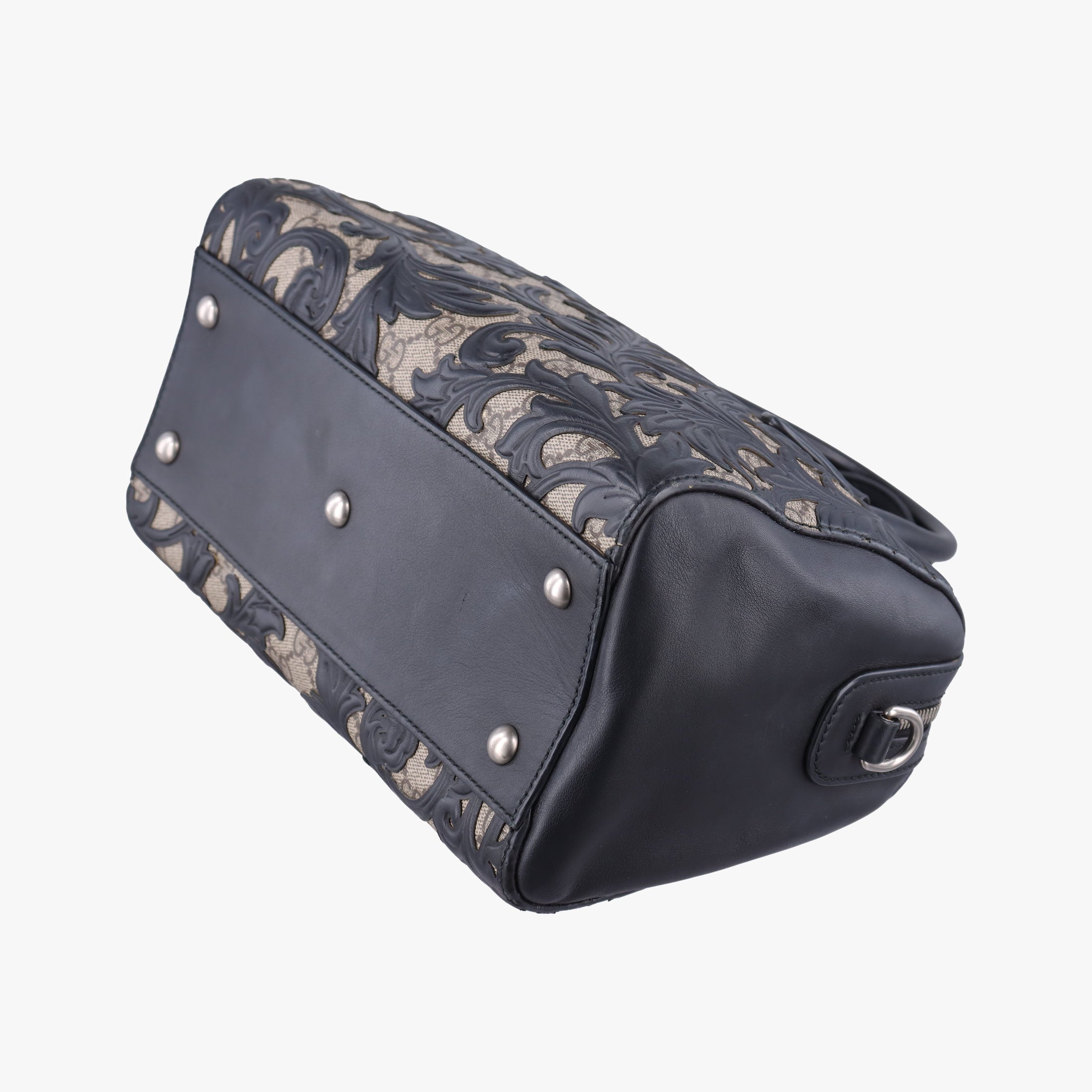 Pre-owned Gucci Arabesque Boston Beige×Black PVC coated canvas×Leather 409529 shoulderbag | stylenewstar