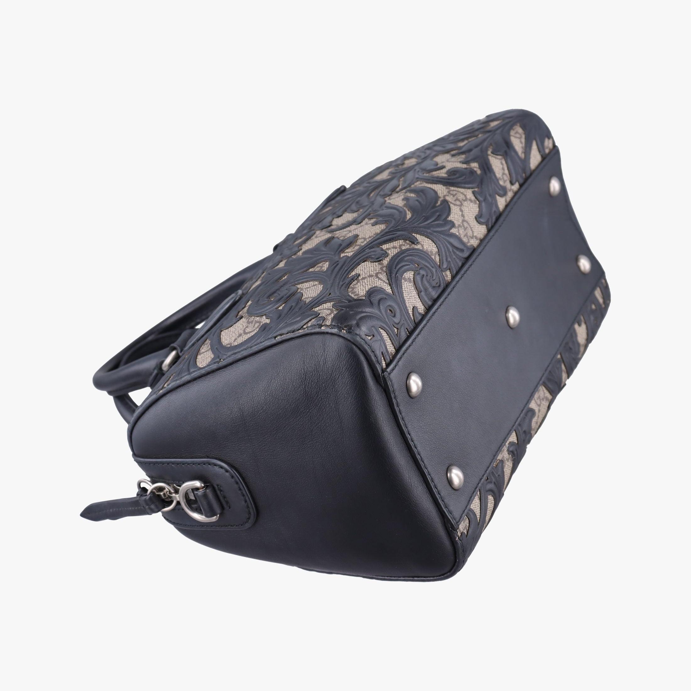 Pre-owned Gucci Arabesque Boston Beige×Black PVC coated canvas×Leather 409529 shoulderbag | stylenewstar