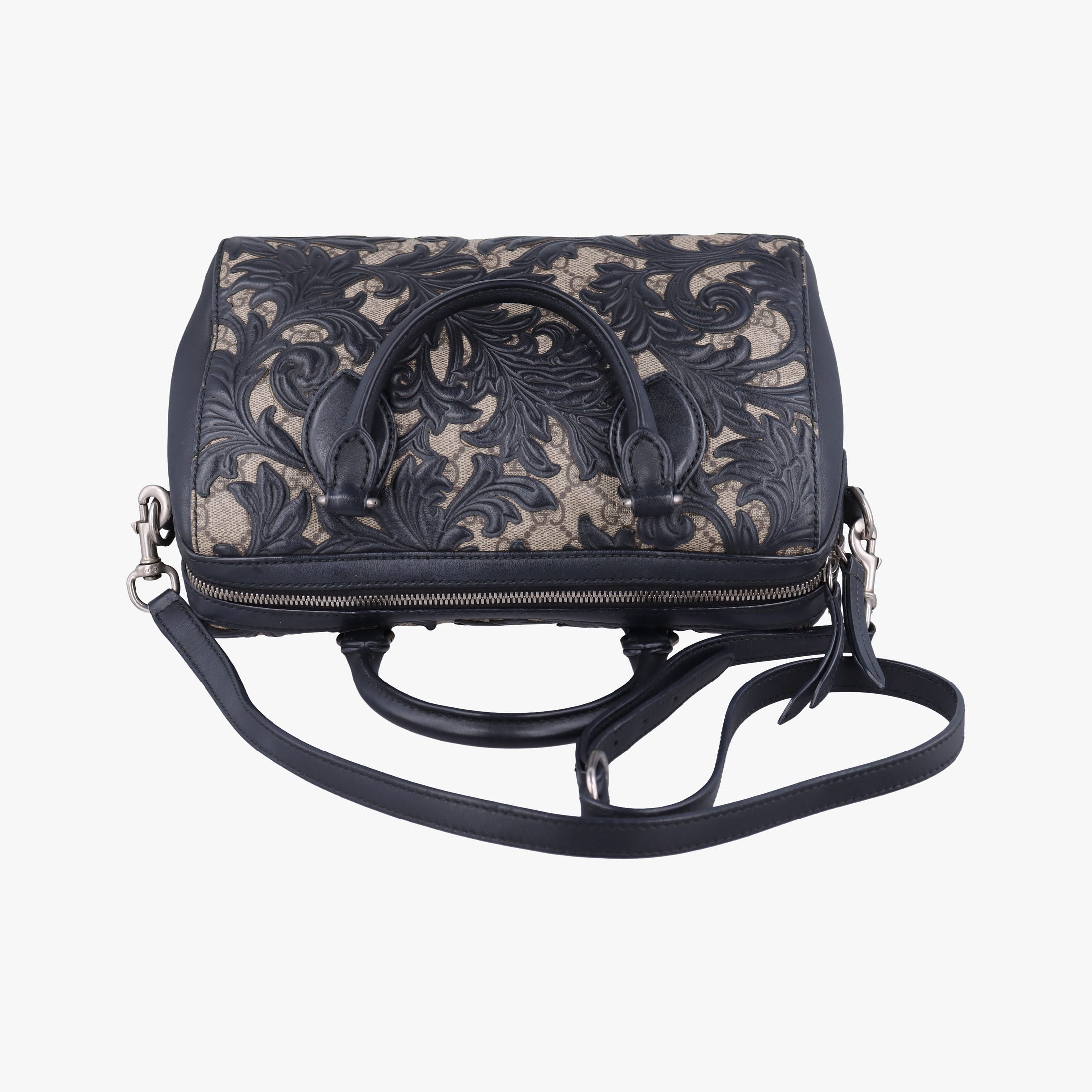 Pre-owned Gucci Arabesque Boston Beige×Black PVC coated canvas×Leather 409529 shoulderbag | stylenewstar
