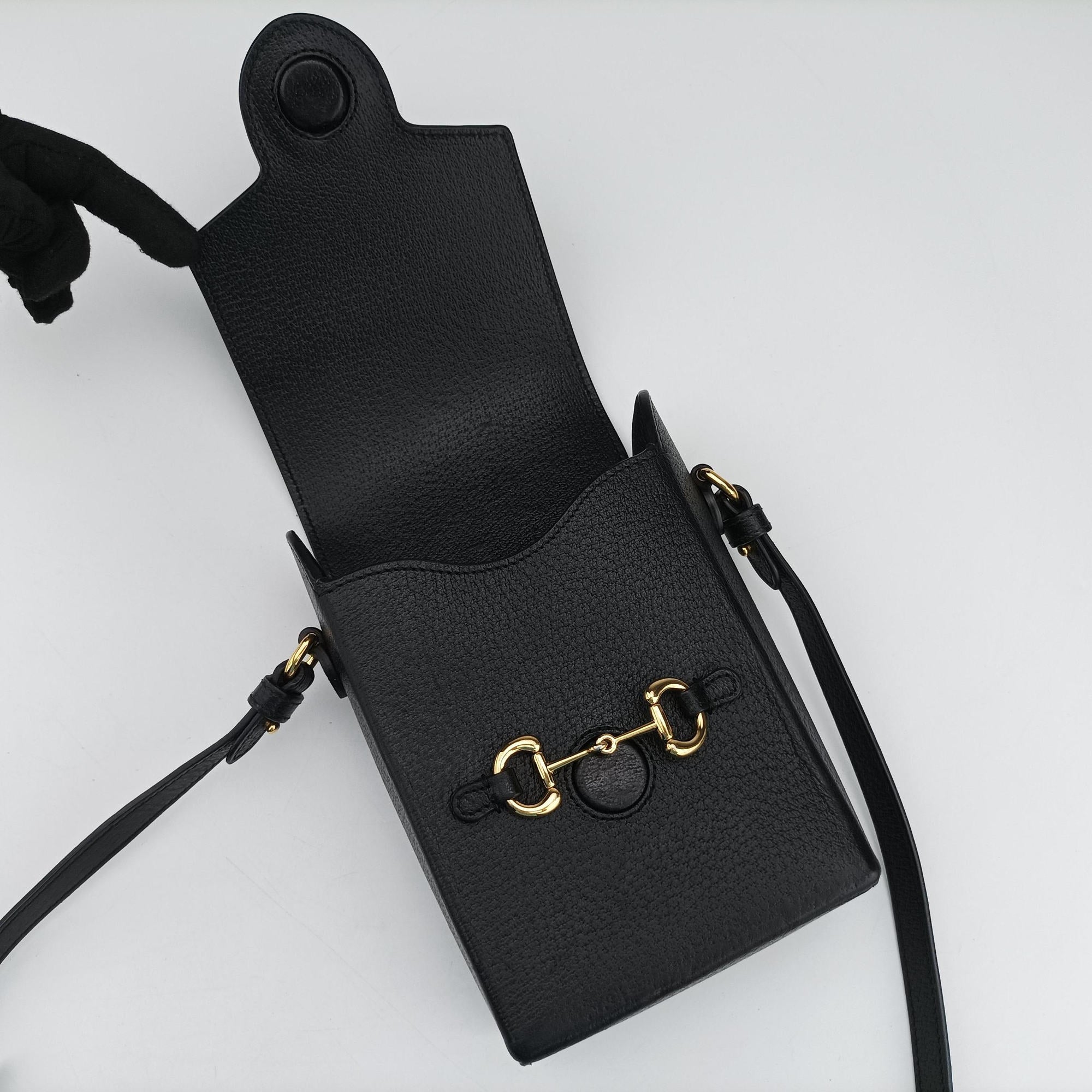 Pre-owned Gucci Horsebit 1955 Black Leather 732302 shoulderbag | stylenewstar