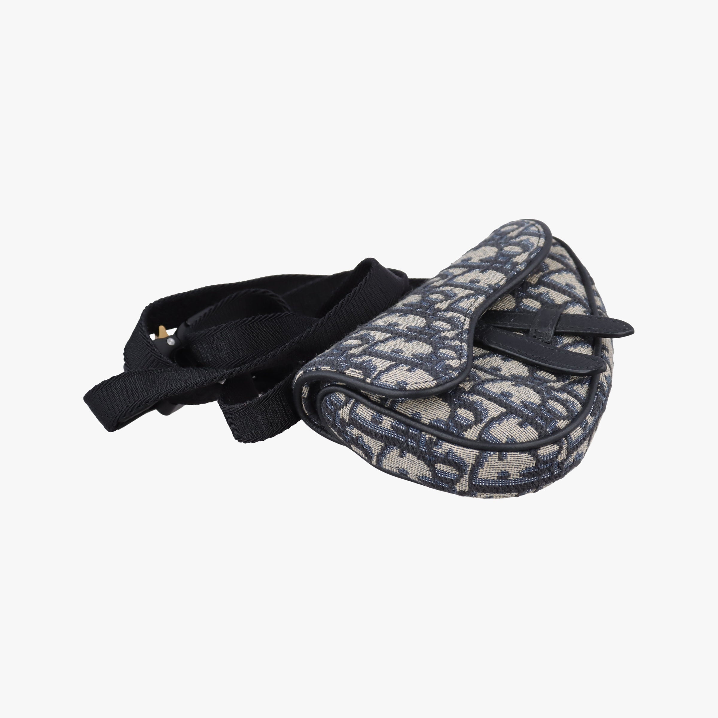 Pre-owned Christian Dior saddle Gray×Navy×Black Jacquard×Leather  bum bag/waist bag | stylenewstar