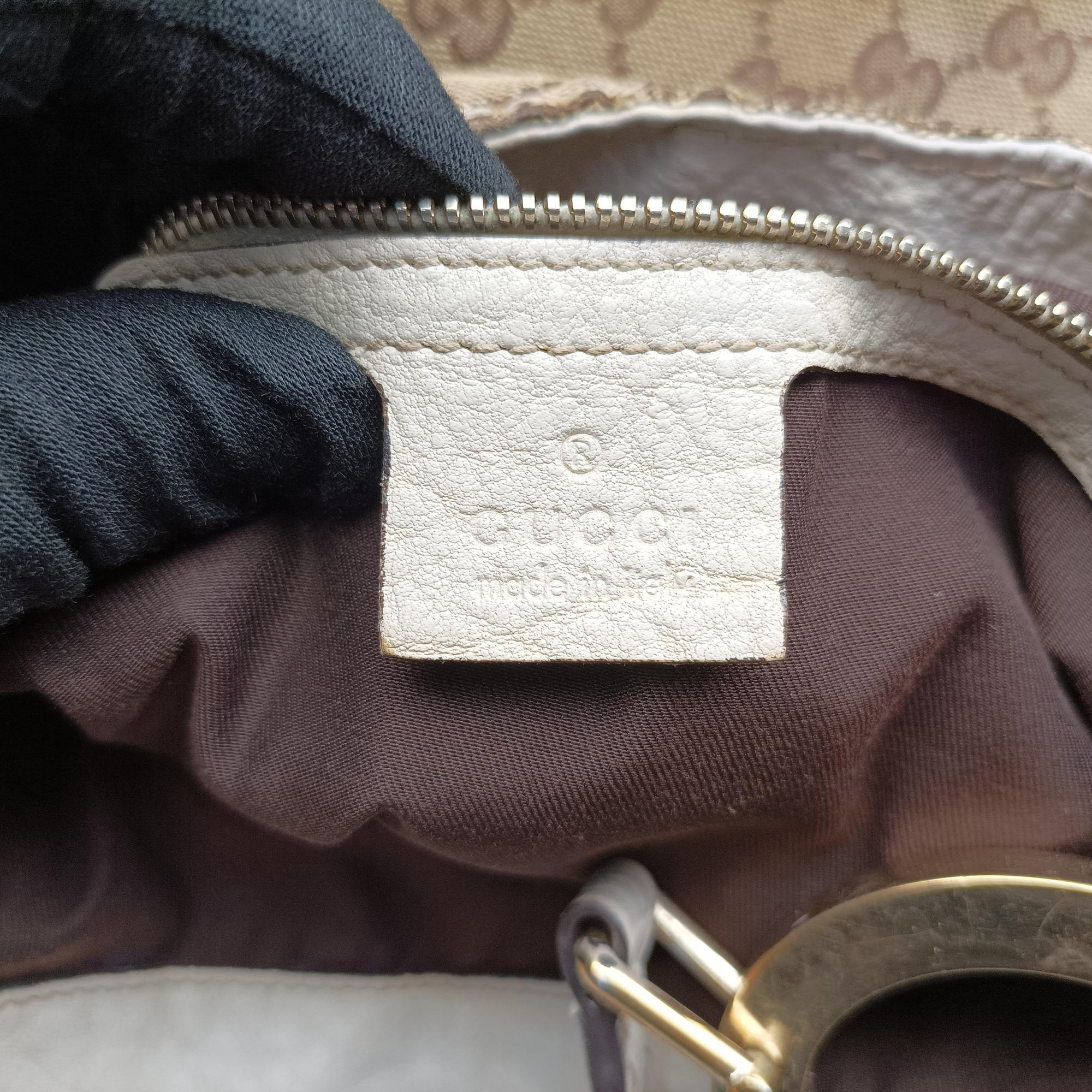 Pre-owned Gucci Charlotte Hobo Brown×White Leather×canvas 203504 handbag | stylenewstar