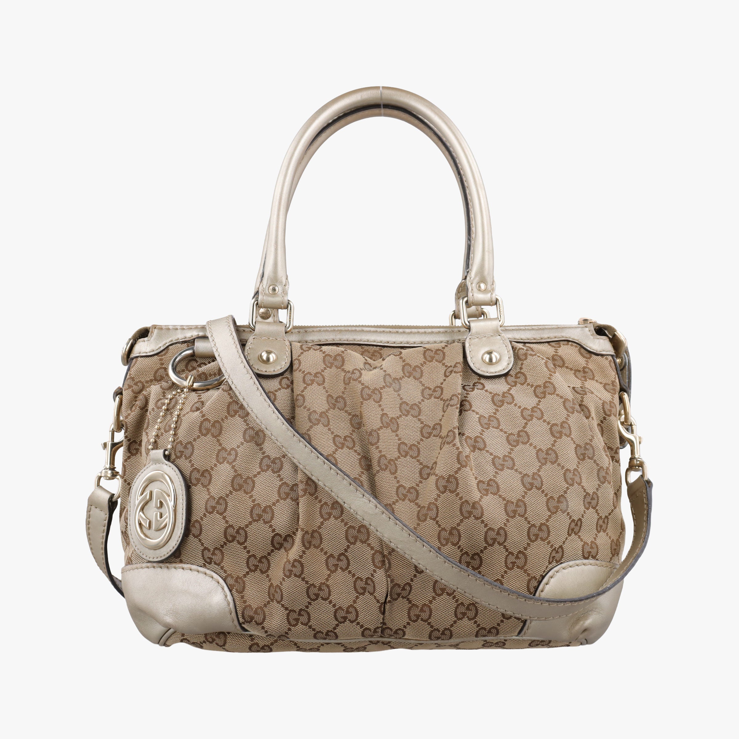 Vintage Gucci Sukey White×Brown Leather×canvas 247902 shoulderbag | stylenewstar