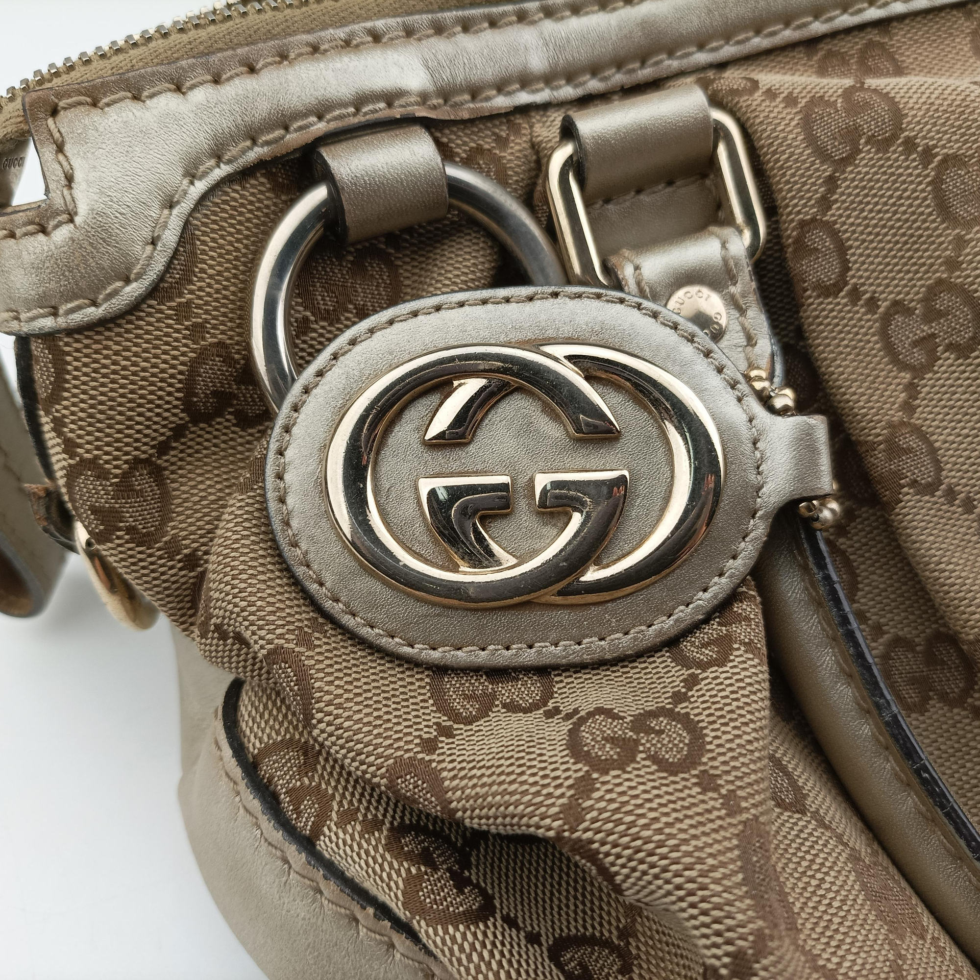 Vintage Gucci Sukey White×Brown Leather×canvas 247902 shoulderbag | stylenewstar