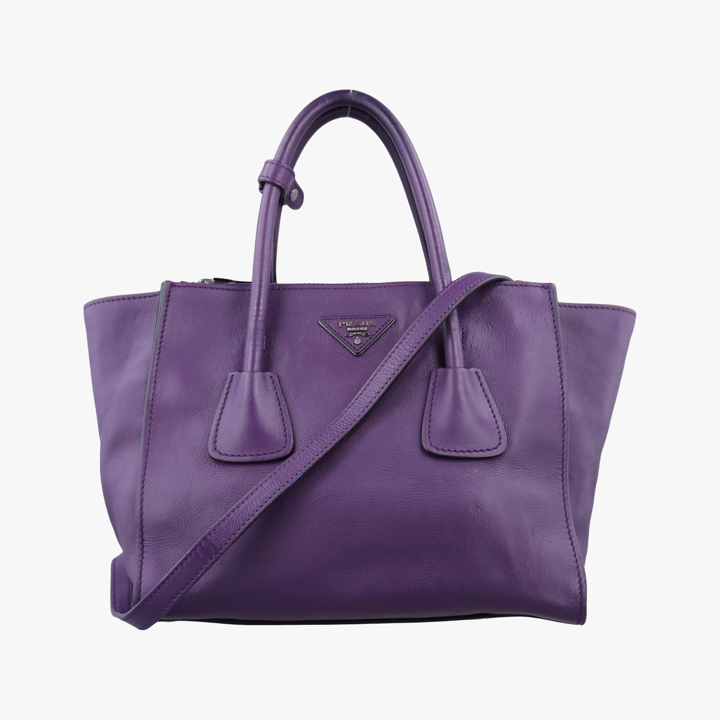 Pre-owned Prada Twin Pocket Winged Tote Purple Leather BN2619 shoulderbag | stylenewstar