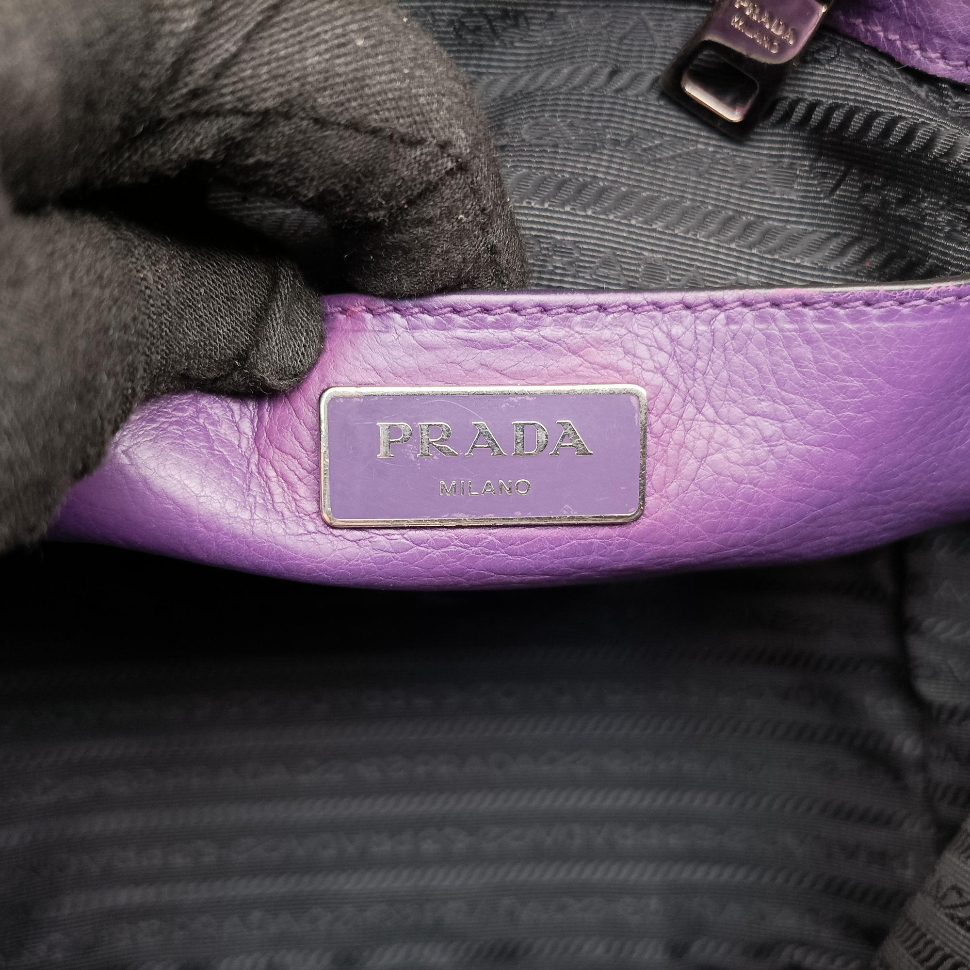 Pre-owned Prada Twin Pocket Winged Tote Purple Leather BN2619 shoulderbag | stylenewstar