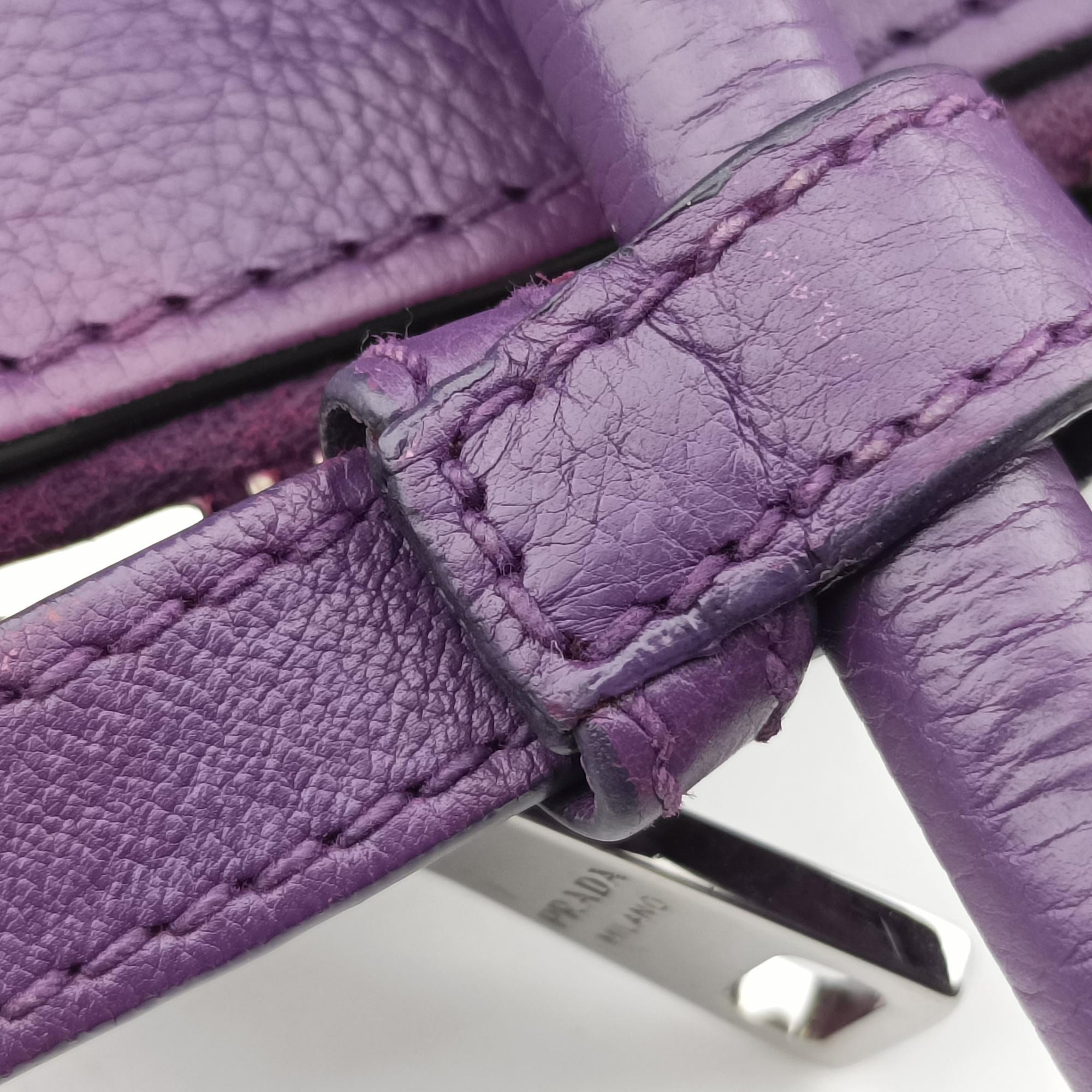 Pre-owned Prada Twin Pocket Winged Tote Purple Leather BN2619 shoulderbag | stylenewstar