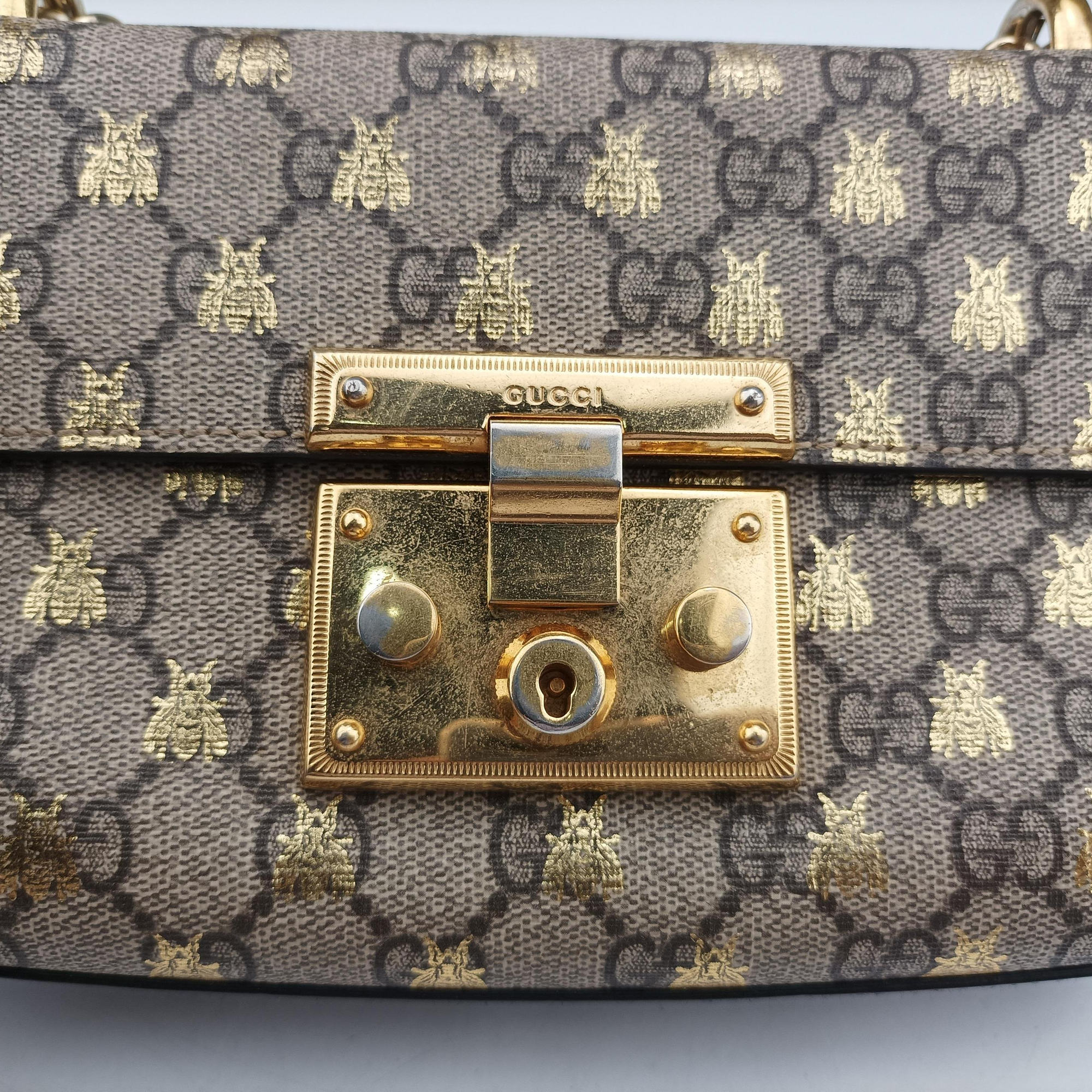 Vintage Gucci Padlock beige×black PVC coated canvas×Leather 409487 shoulderbag | stylenewstar
