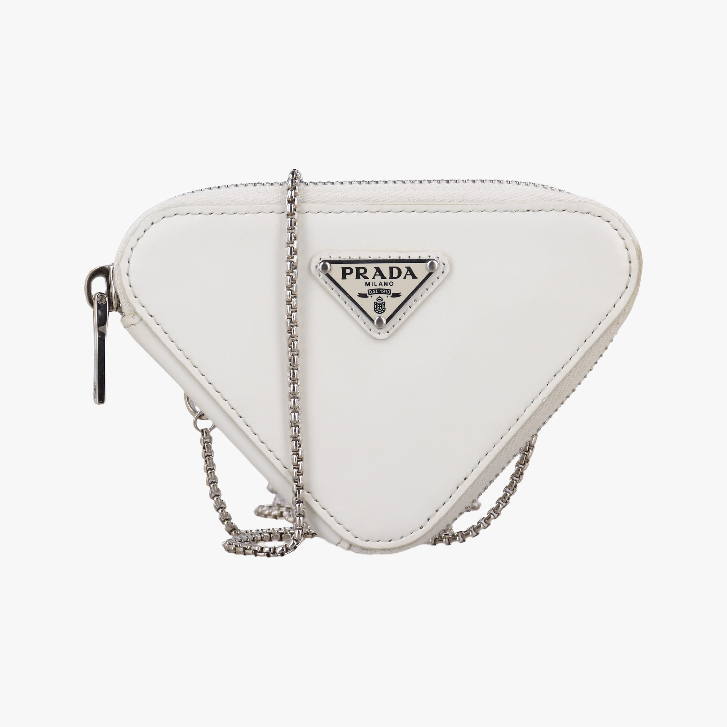 Vintage Prada Triangle Chain Pouch White Leather  shoulderbag | stylenewstar