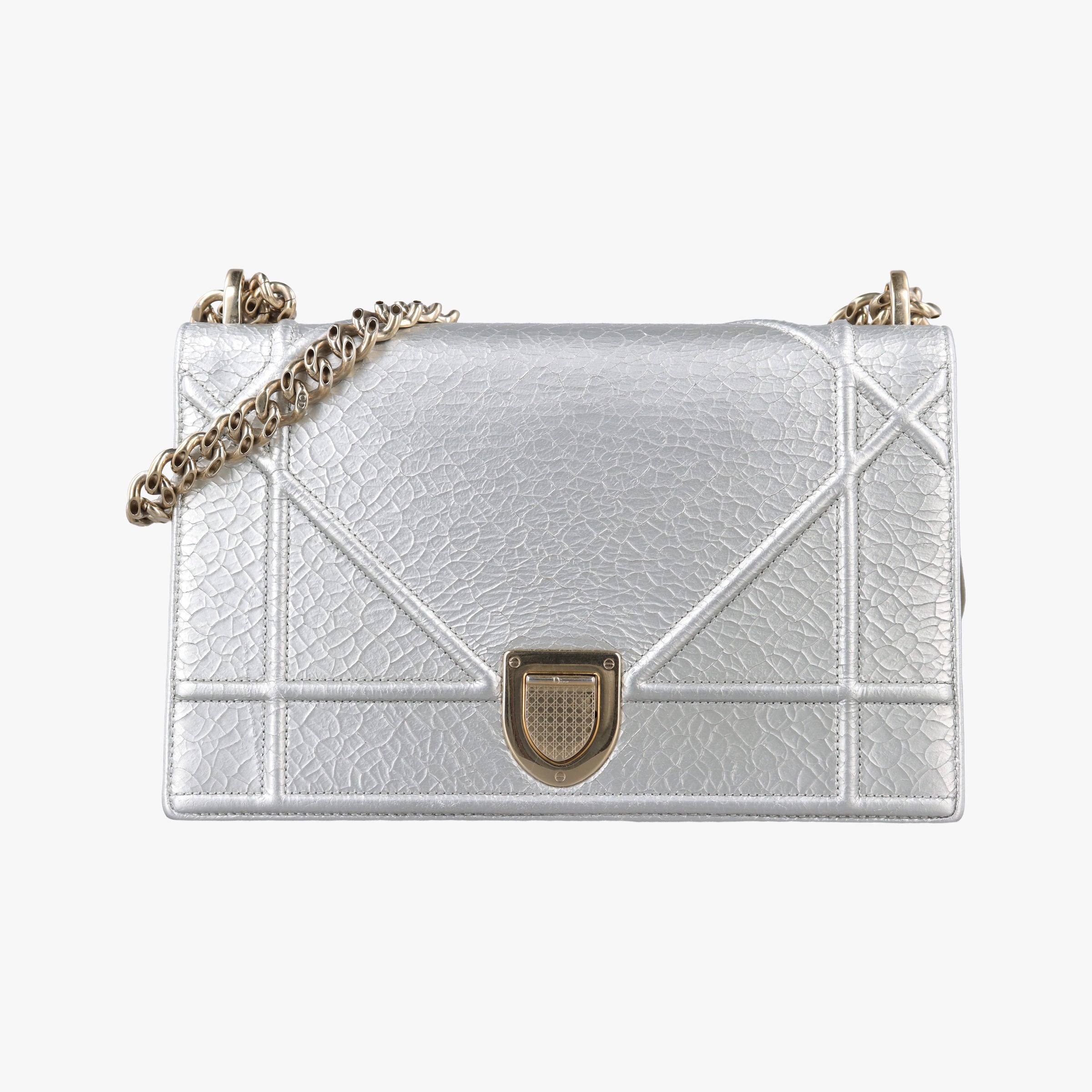 Pre-owned Christian Dior Diorama Silver Leather  shoulderbag | stylenewstar